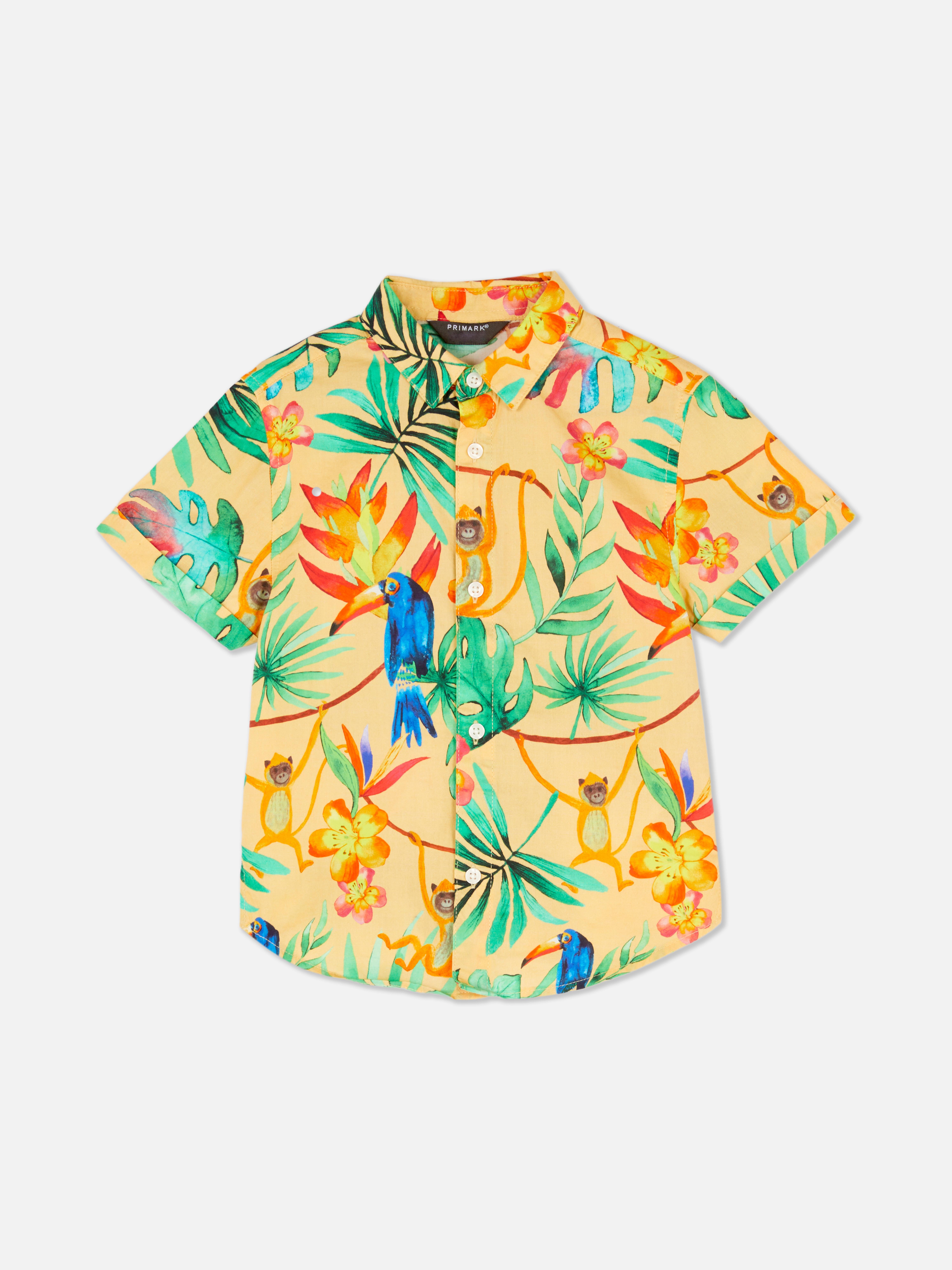 Camisa botões padrão tropical