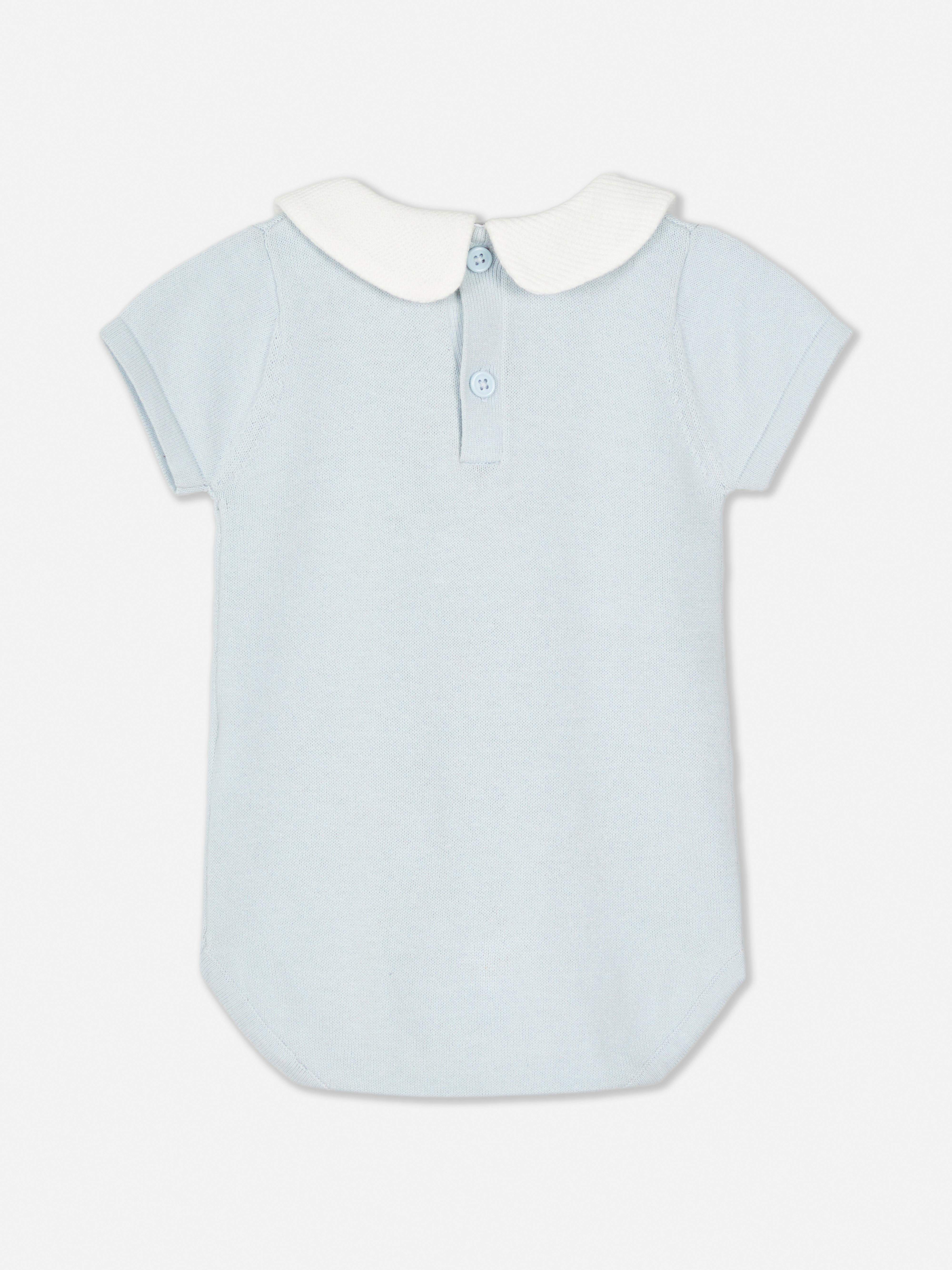 Newborn Baby Boys Blue Collared Knit Romper Penneys