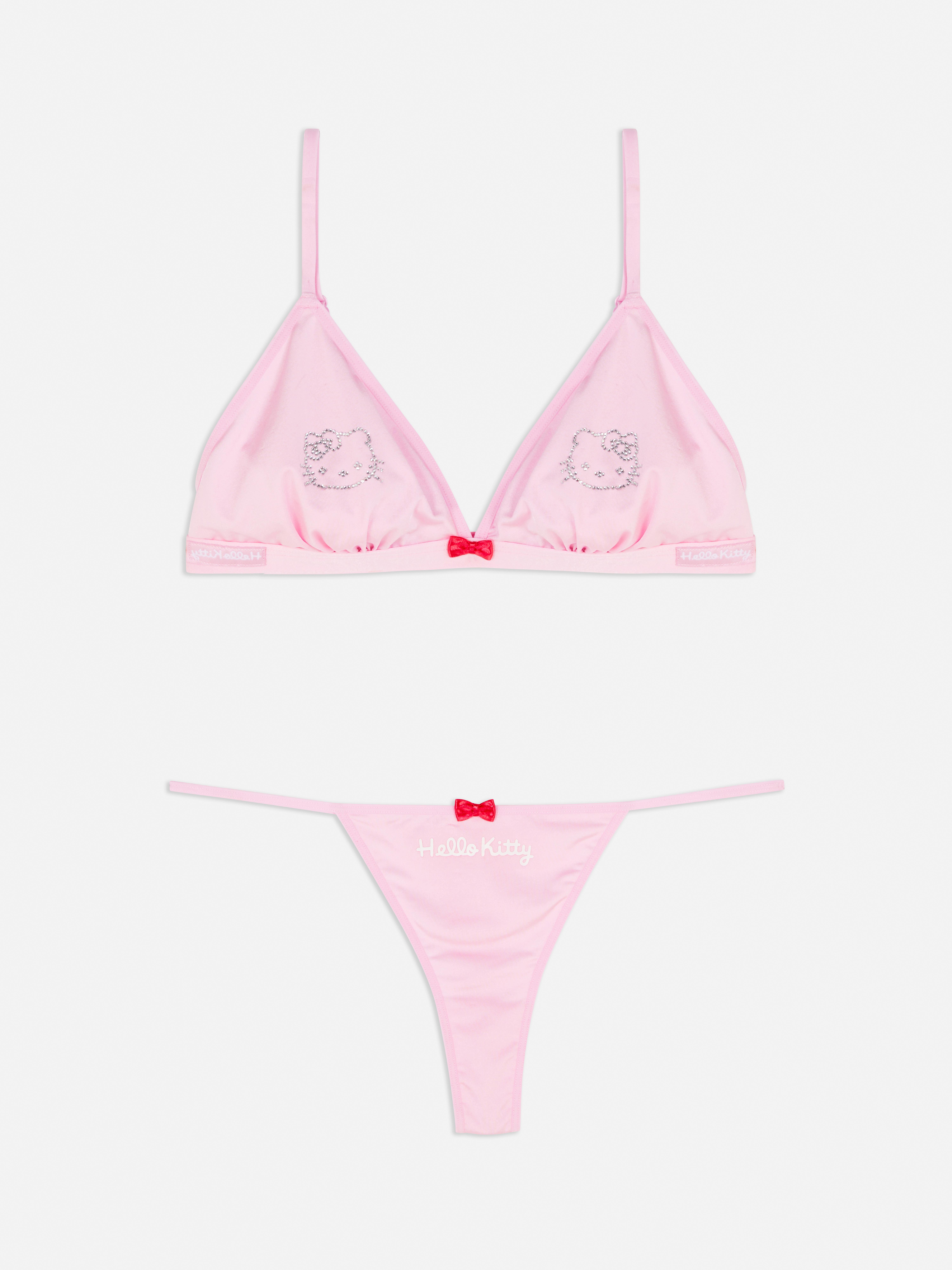 Womens Pink Hello Kitty Bralette and Thong Set