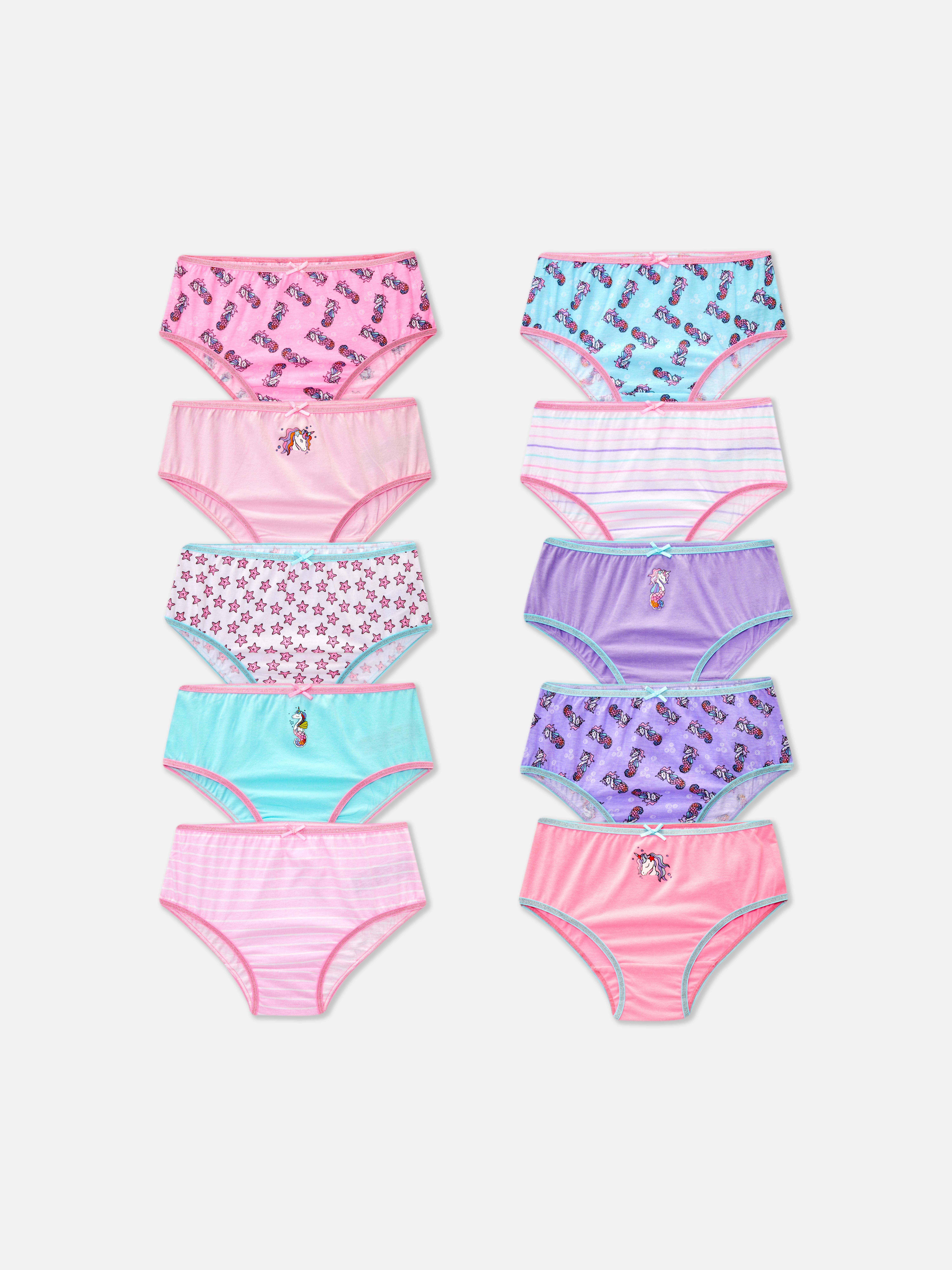 bebe Girls Hipster Bikini Underwear (10 Pack), Size Medium (8/10), Pink,  White, BFF Print