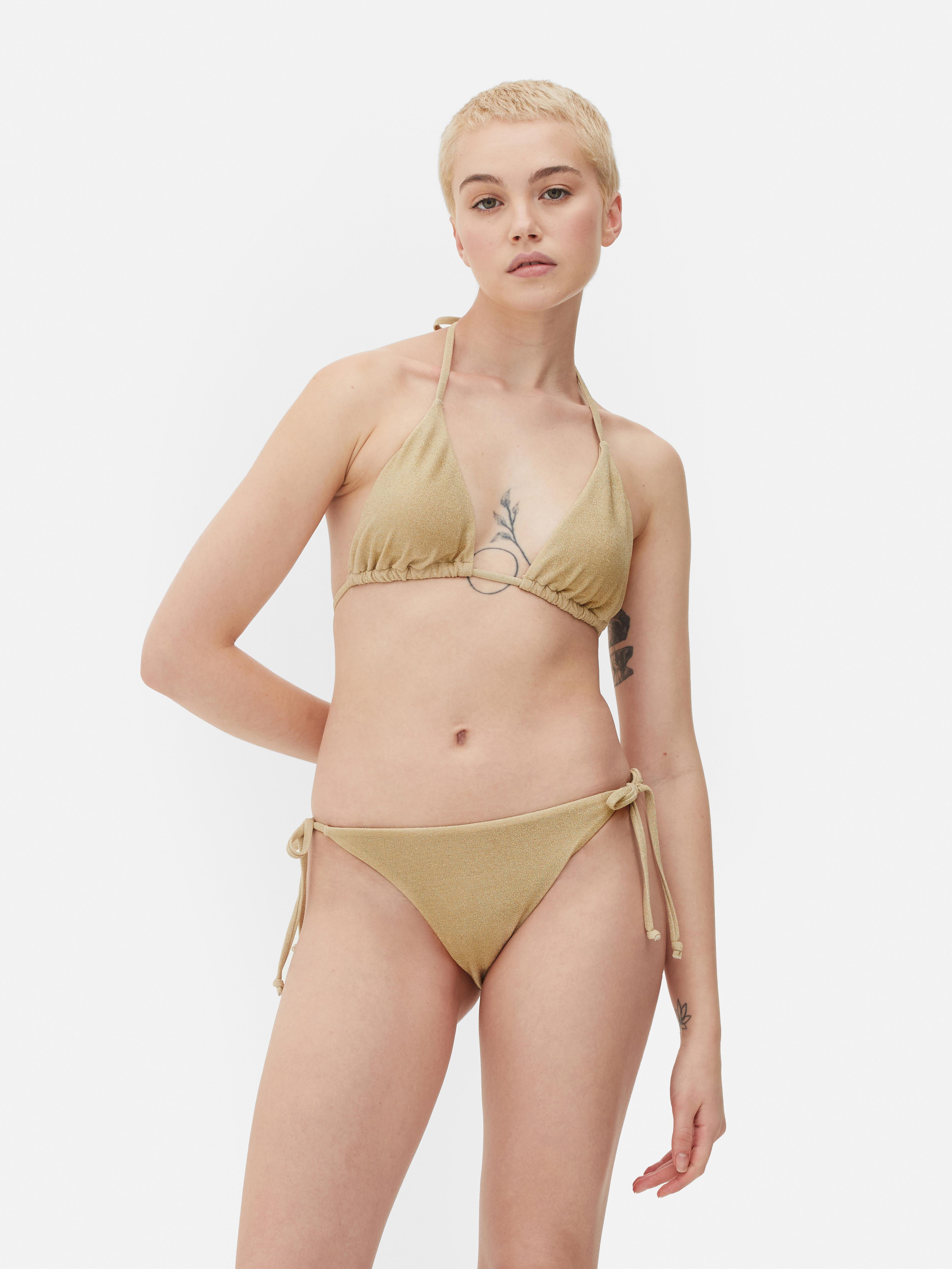 Womens Gold Sparkle Bikini Set Primark