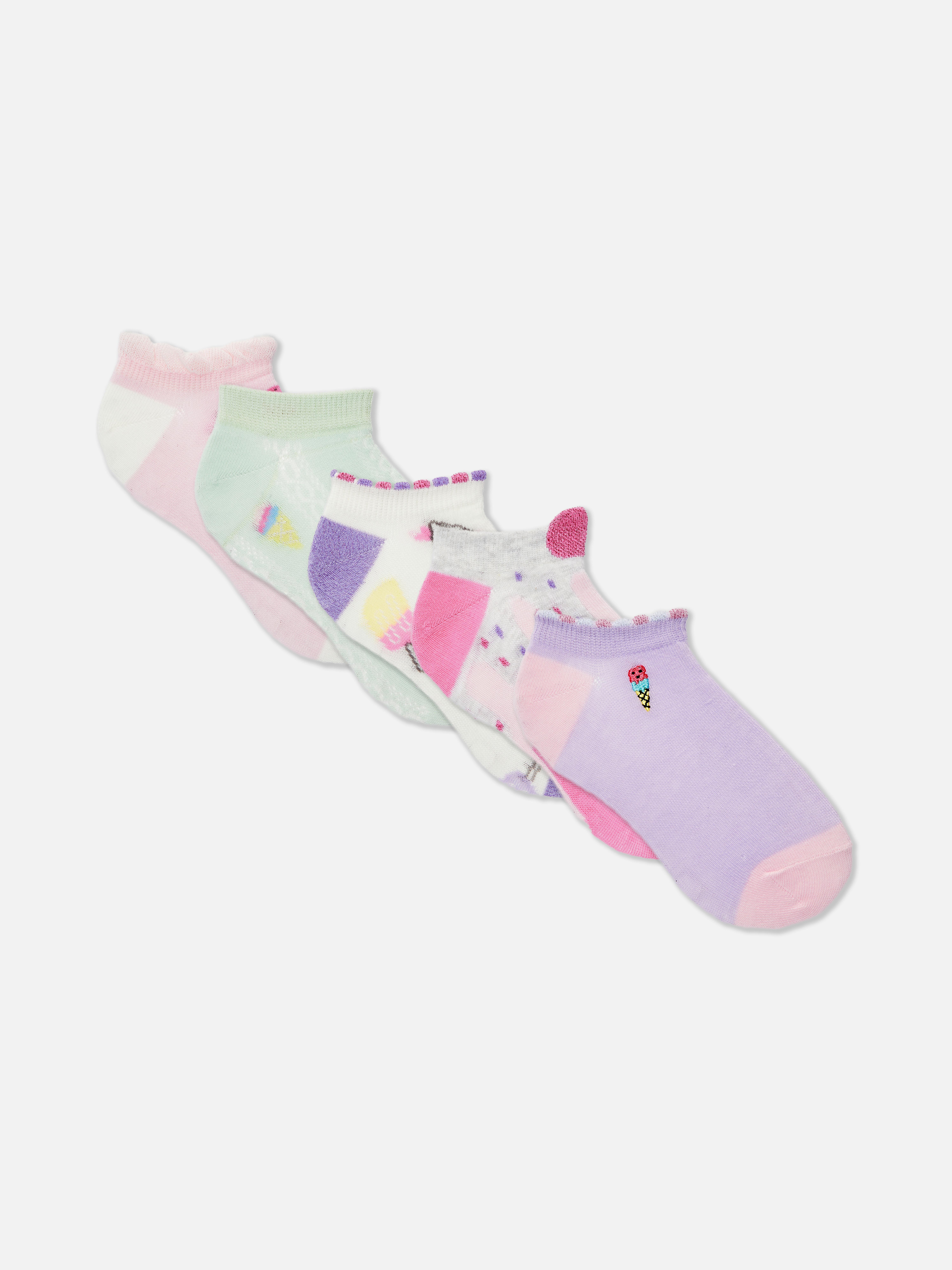 Girls Multi 5Pack Ice Cream Print Ankle Socks Primark