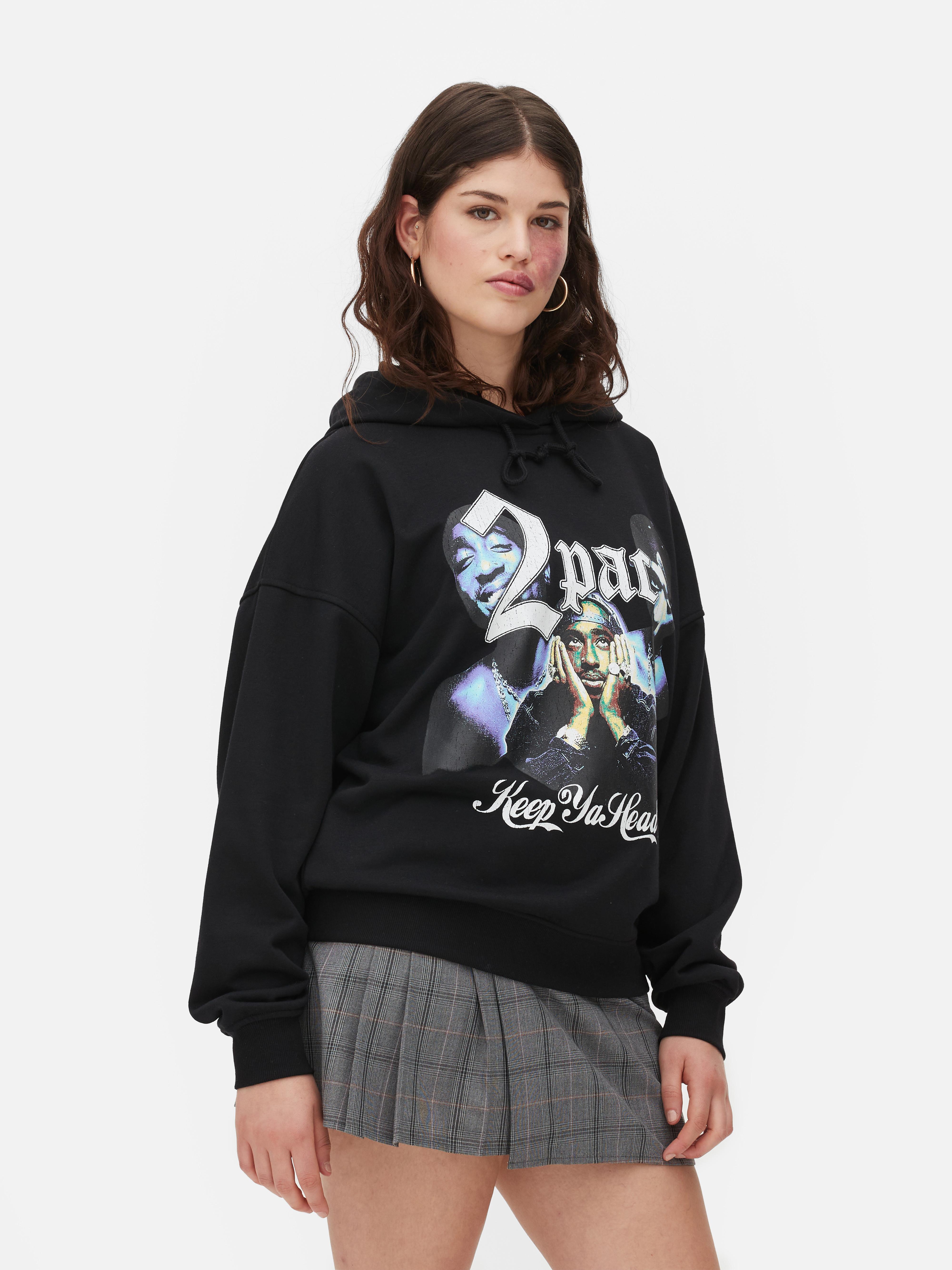 Womens Black Tupac Printed Pullover Hoodie | Primark