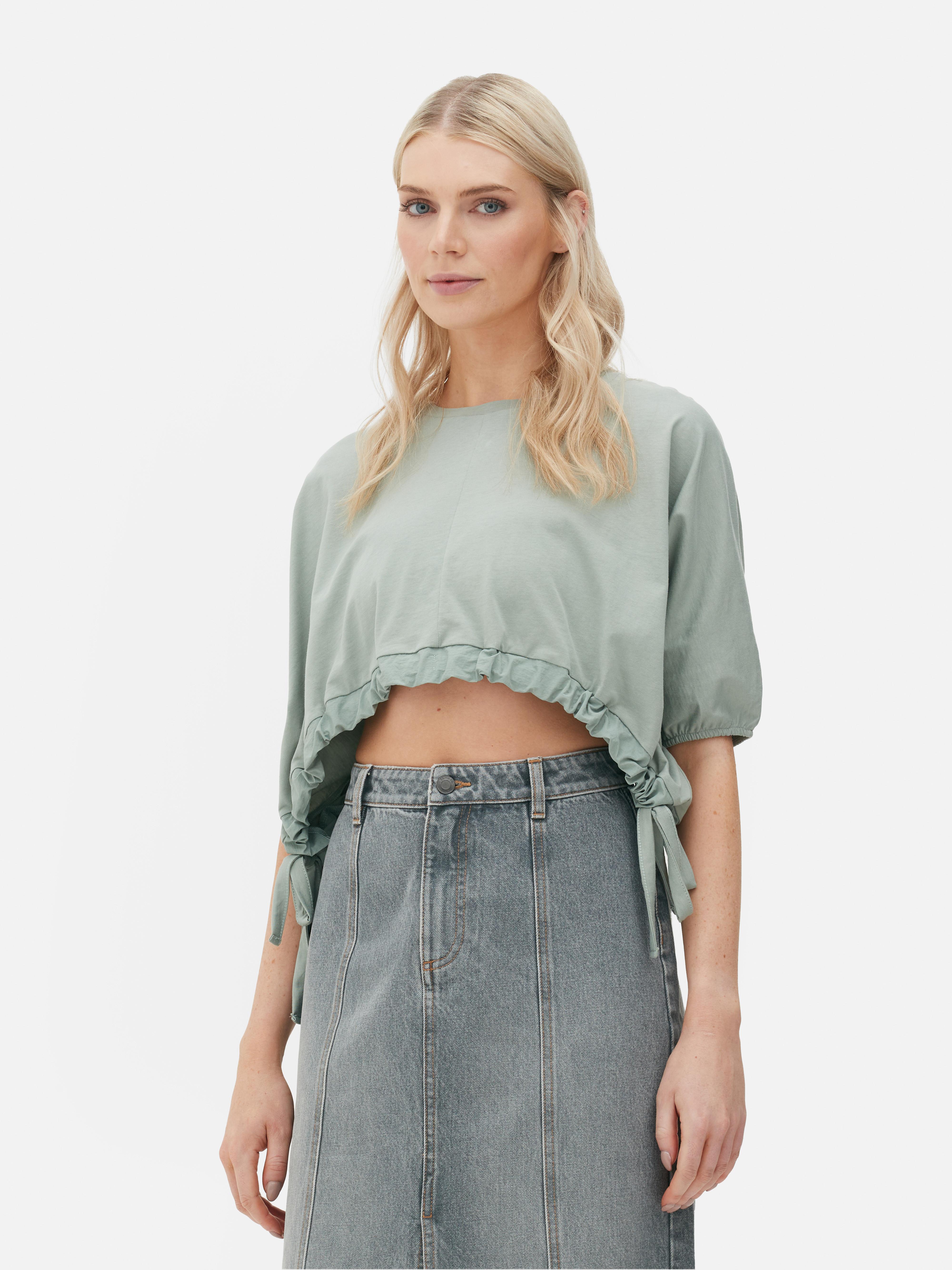 Womens Light Green Paula Echevarría Side Tie Crop Top