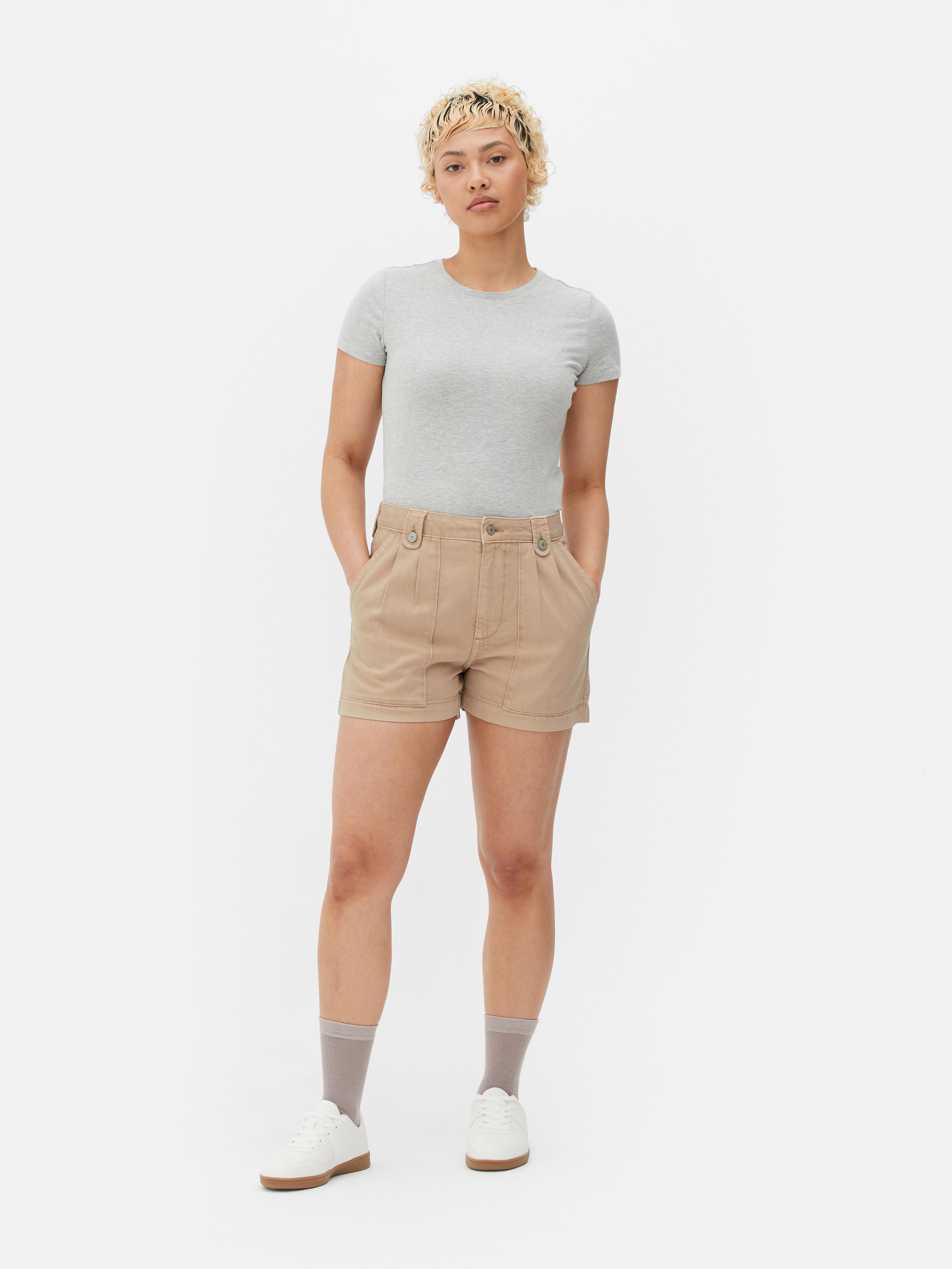 Short en jean plissé