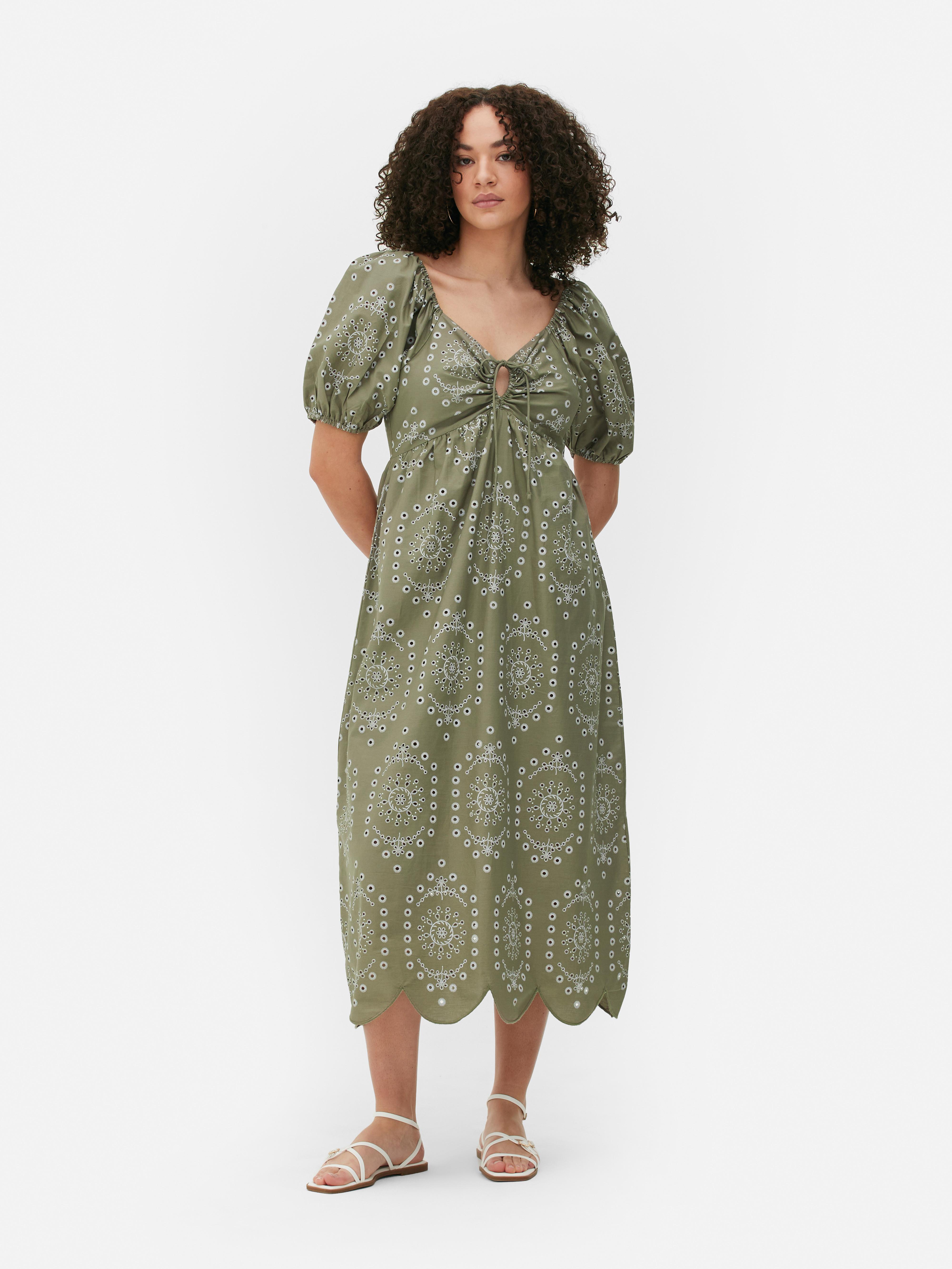 Primark Scallop Hem Puff Sleeve Midi Dress