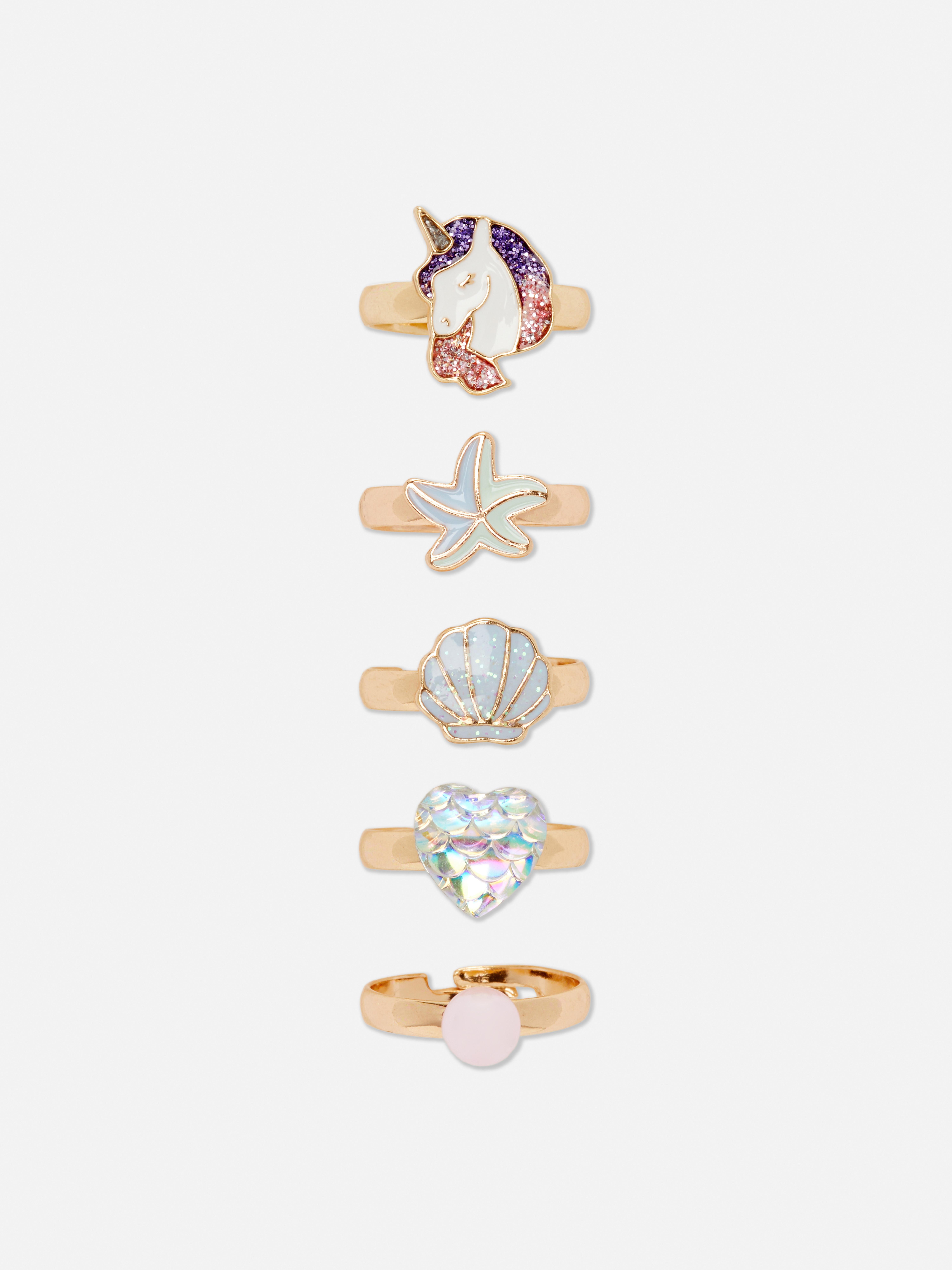 Set de 5 inele cu amuletă sirenă și unicorn
