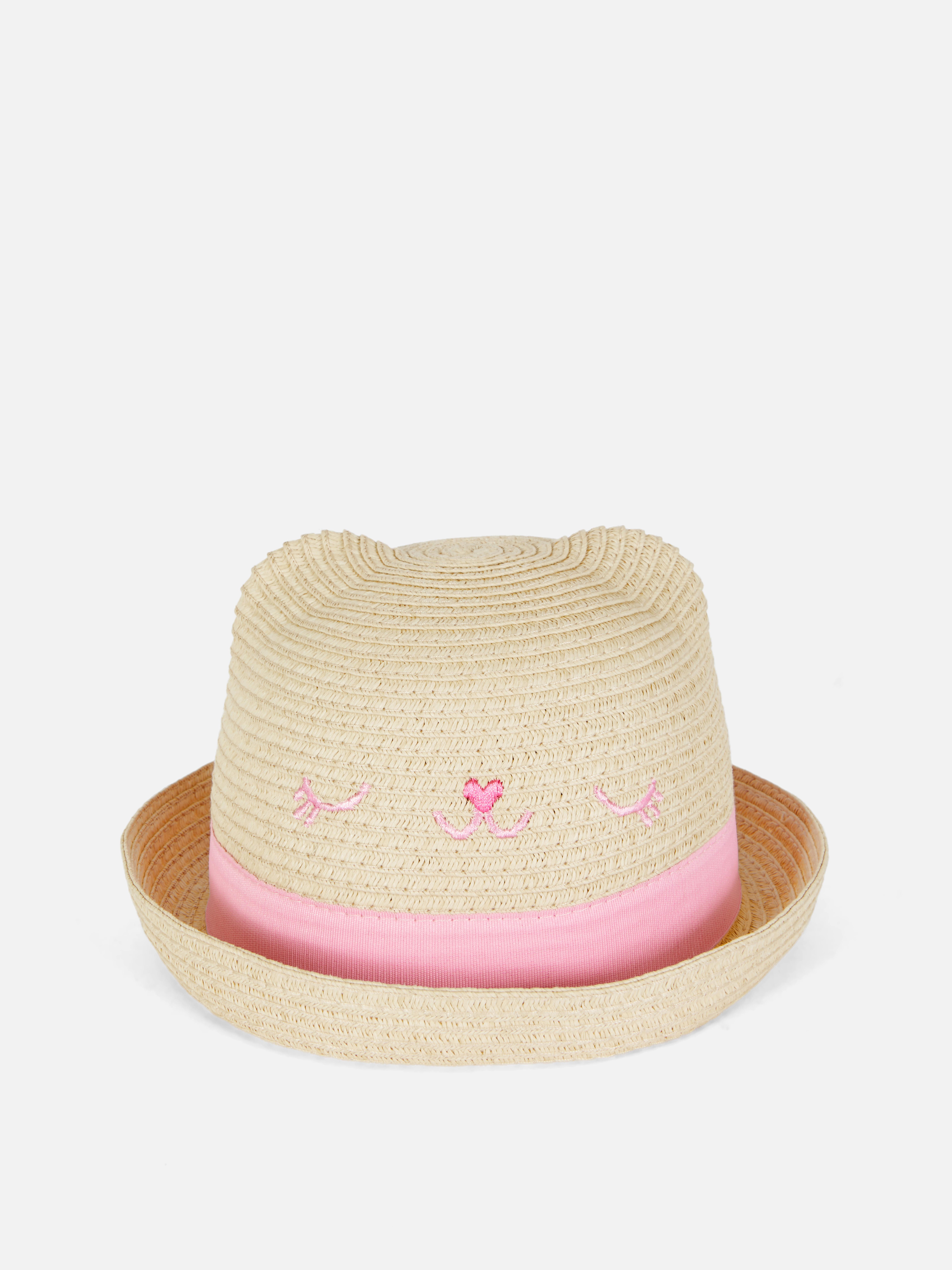 Embroidered Bear Straw Hat