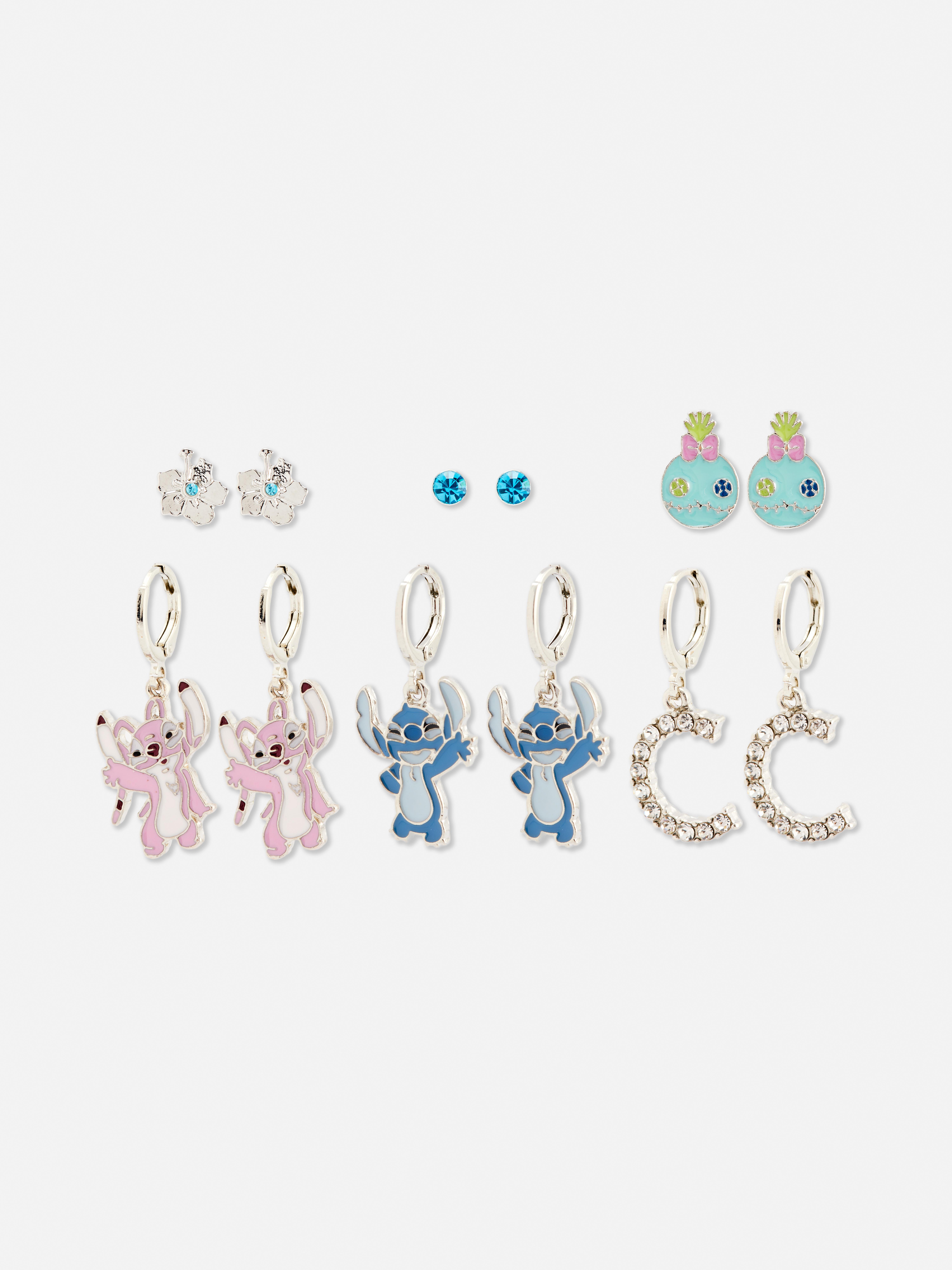 6-Pack Disney’s Stitch and Angel Initial Earrings