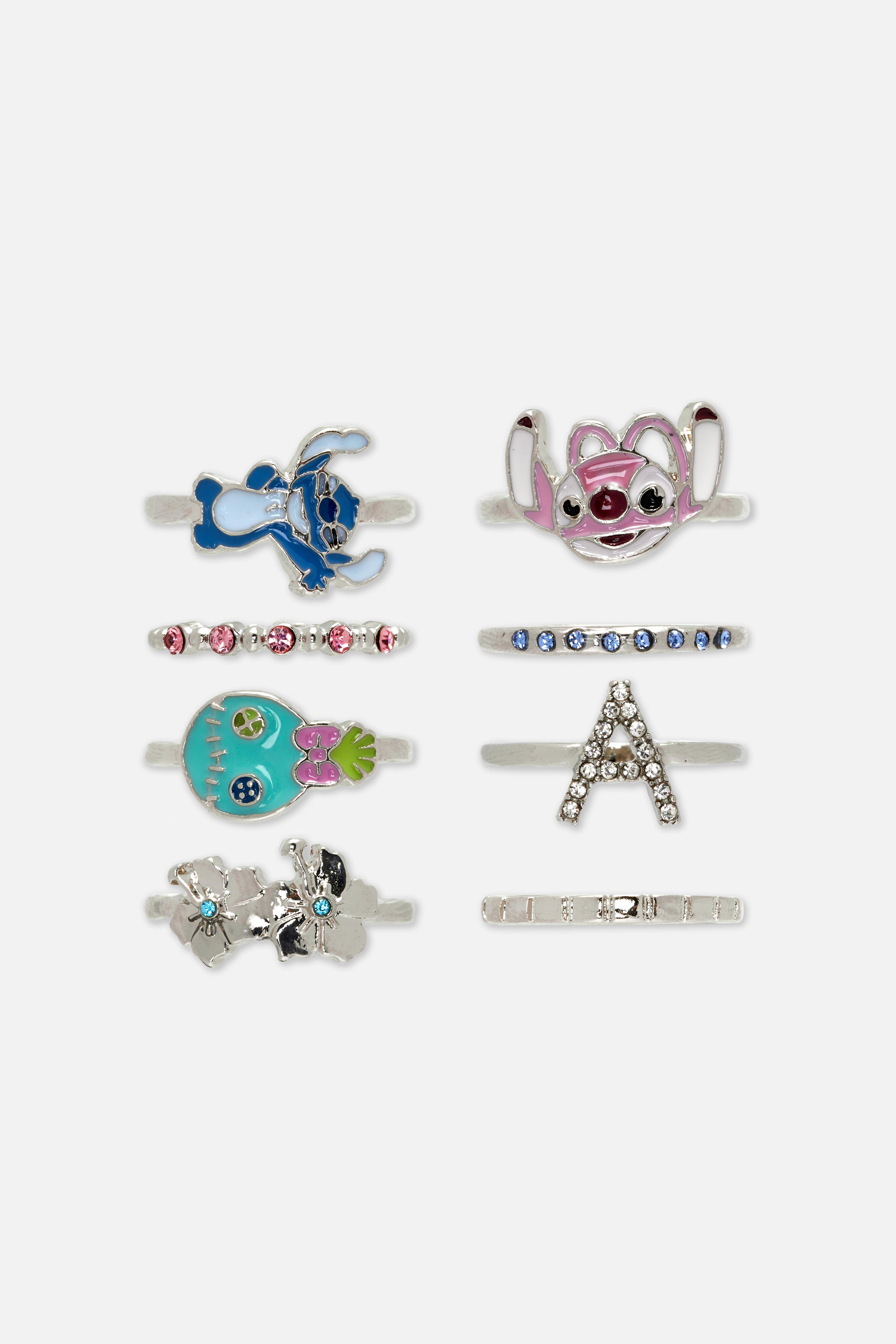 Pack de 8 anillos con iniciales de Disney