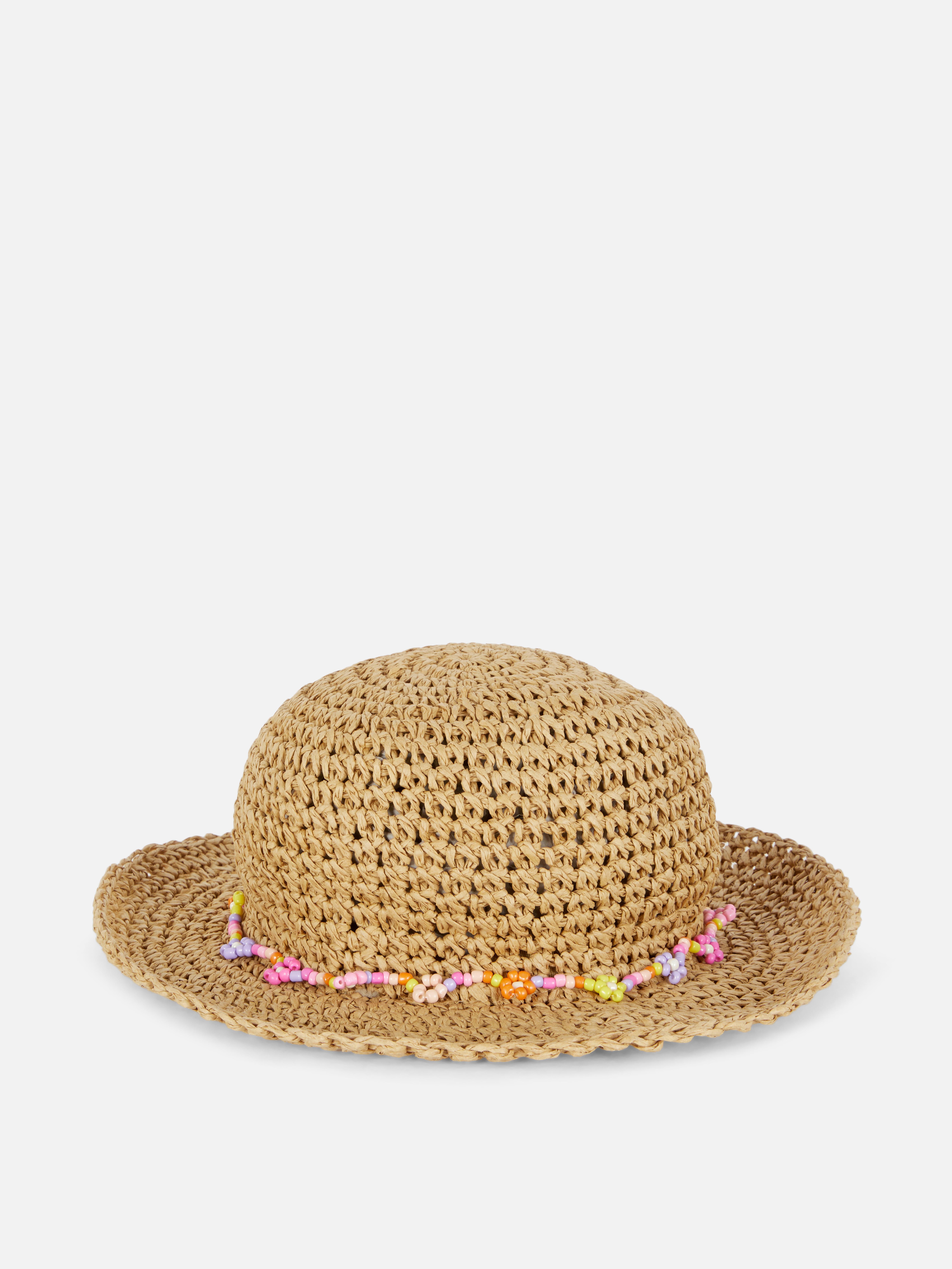 Cappello di paglia con perline a fiori