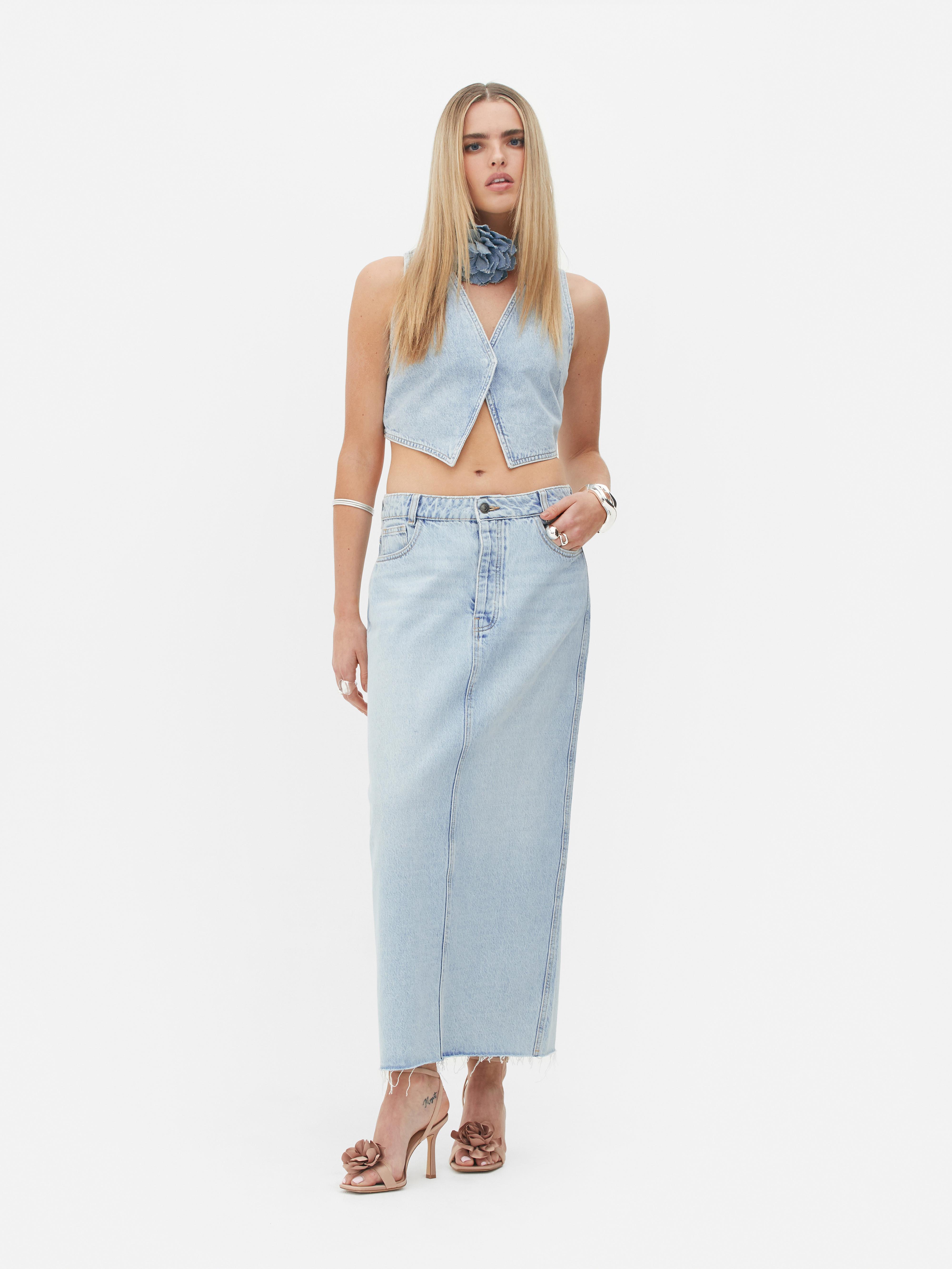 Rita Ora Denim Maxi Skirt