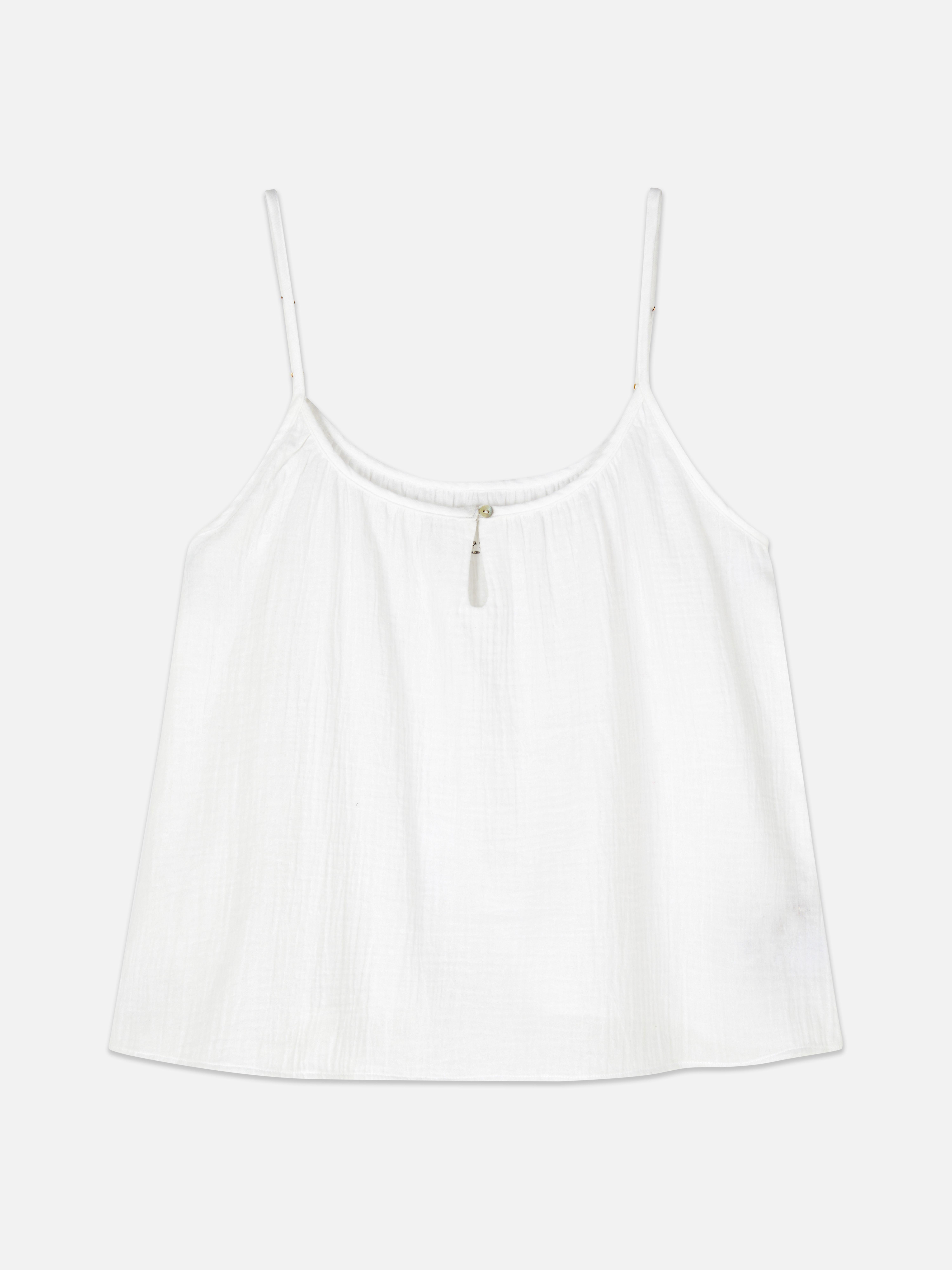 Womens White Woven Cheesecloth Cami Pyjama Top Primark