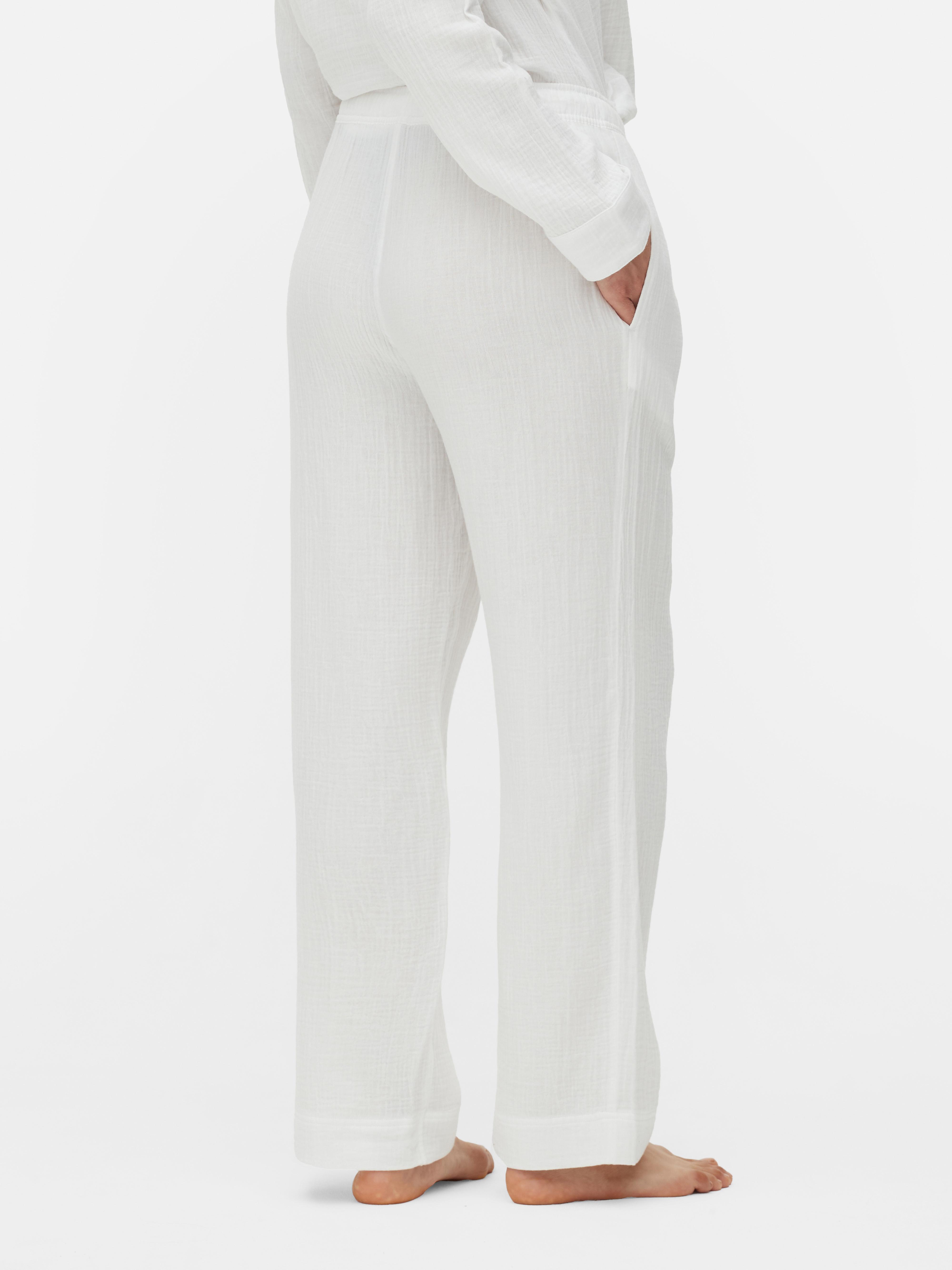 Womens White Woven Cheesecloth Wide Leg Pyjama Bottoms Primark