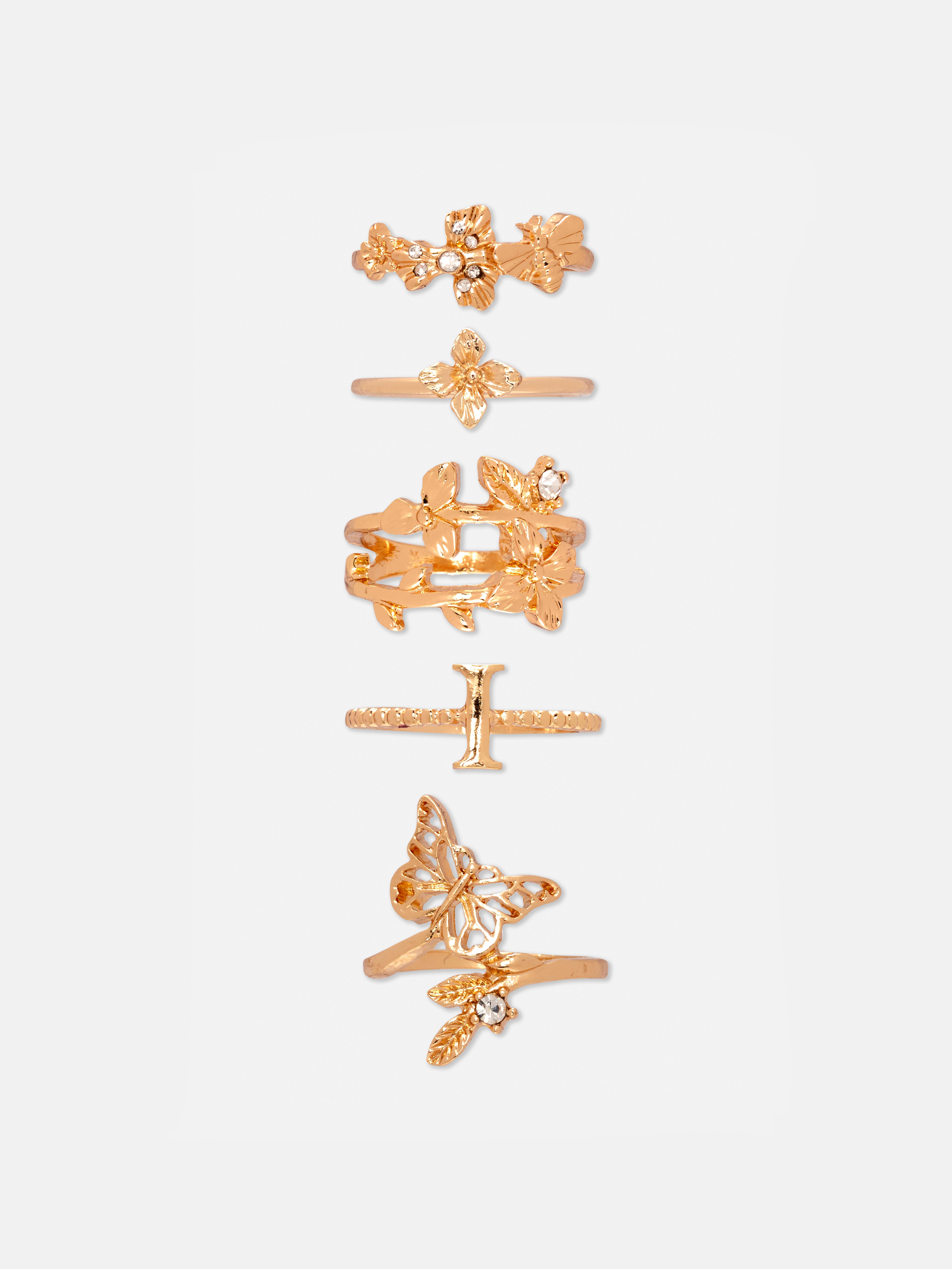 5pk Initial Floral Rings