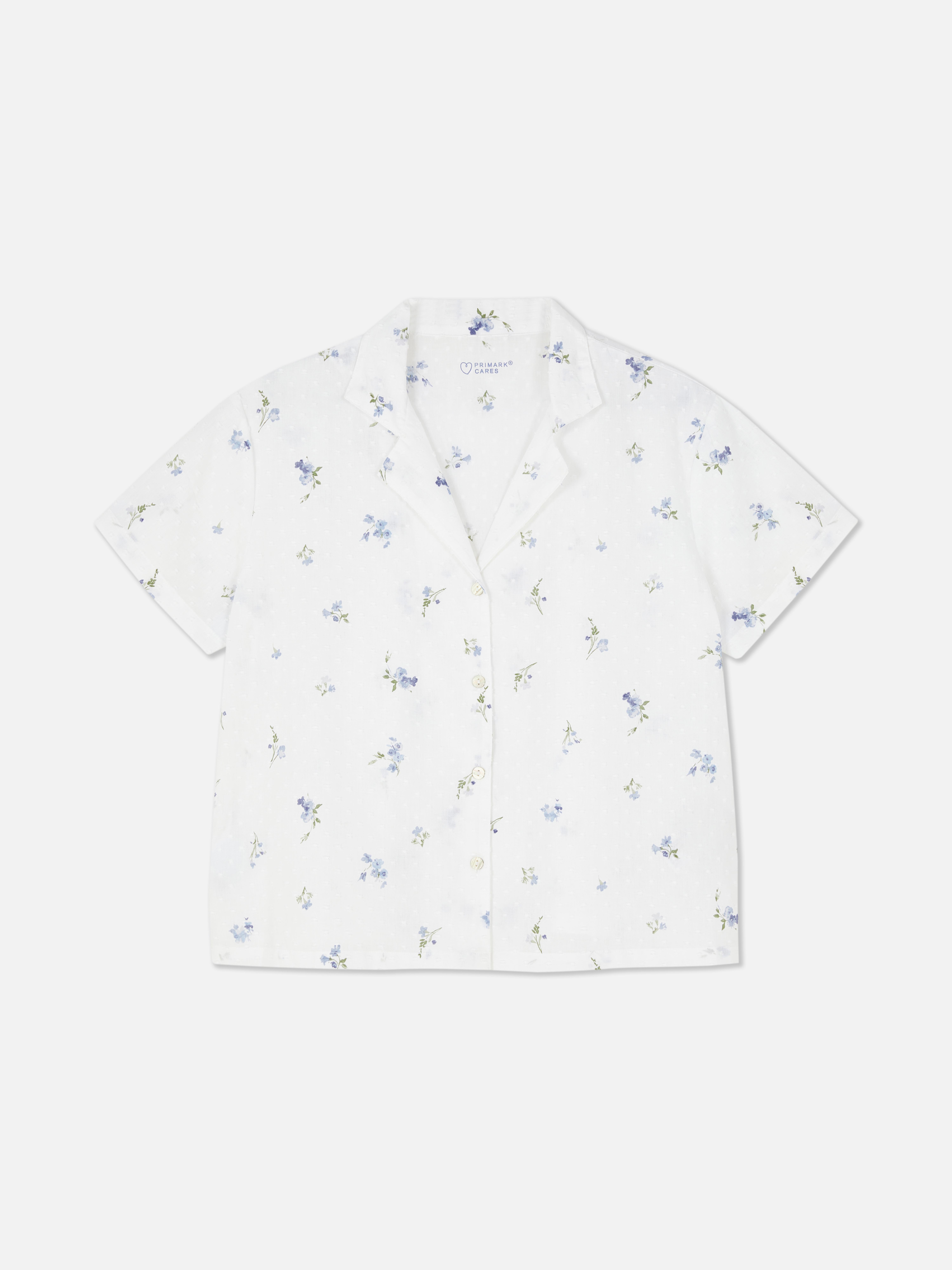 Top pijama tecido dobby padrão floral pintinhas