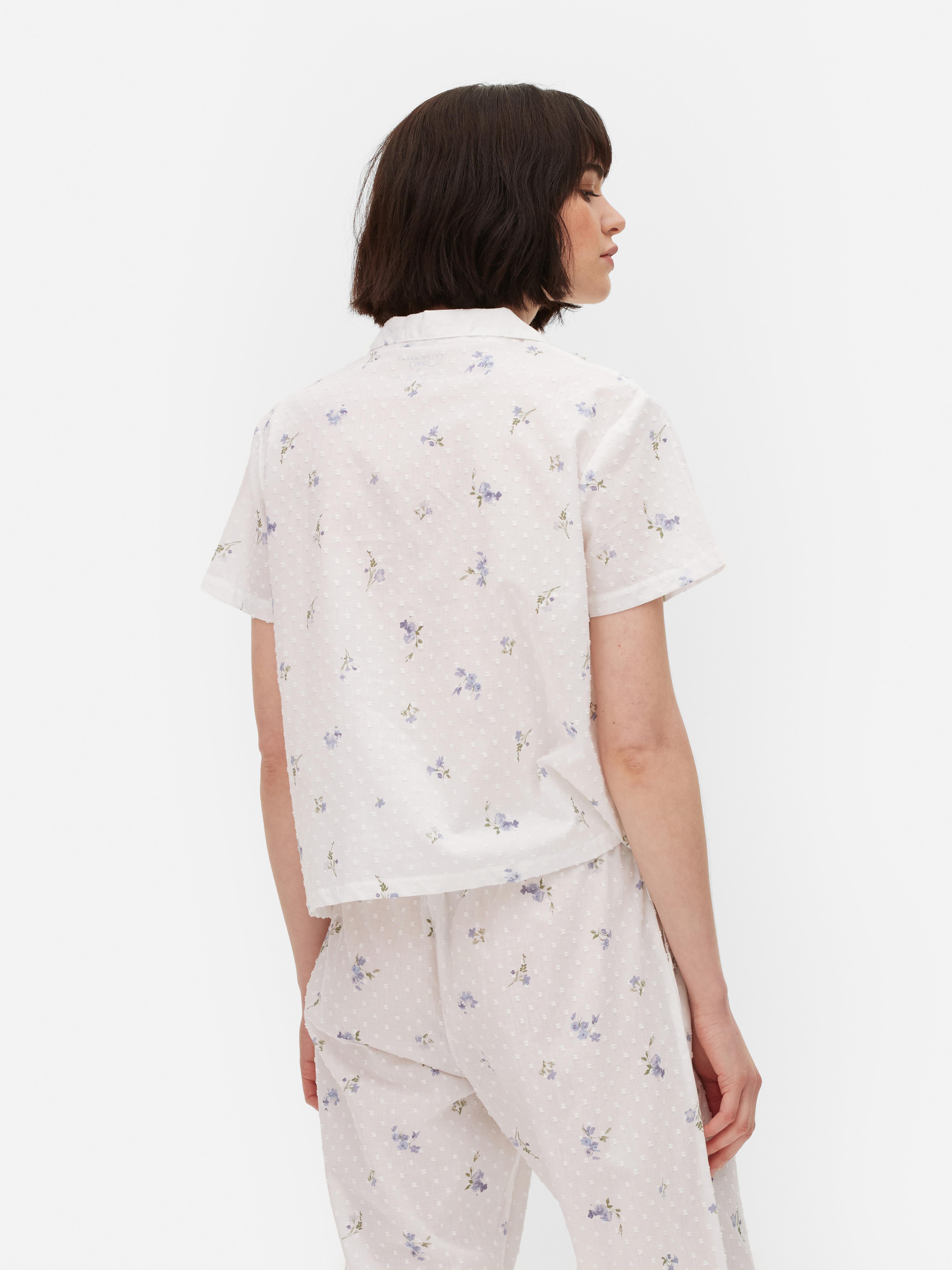 Top pijama tecido dobby padrão floral pintinhas