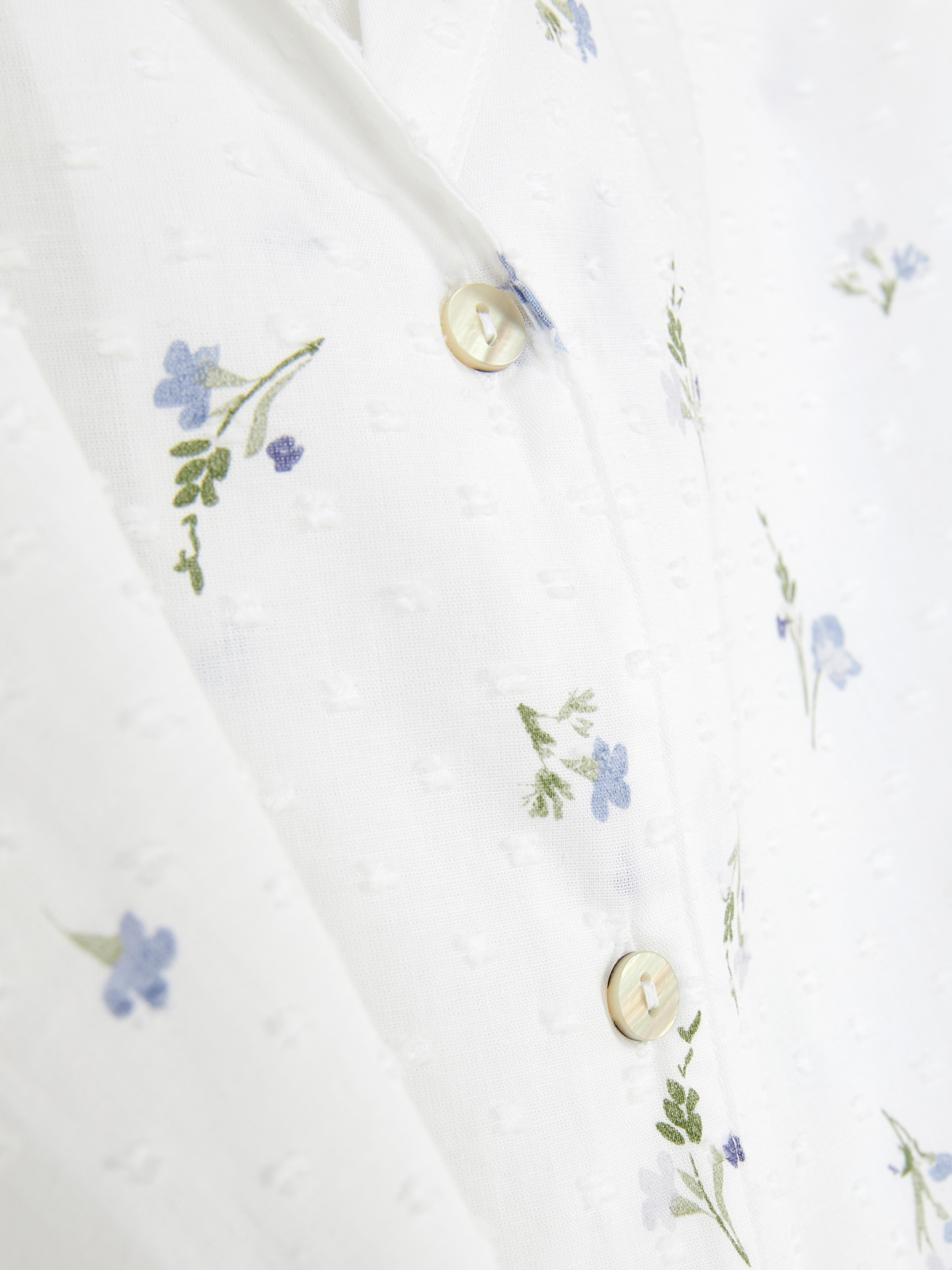Top pijama tecido dobby padrão floral pintinhas