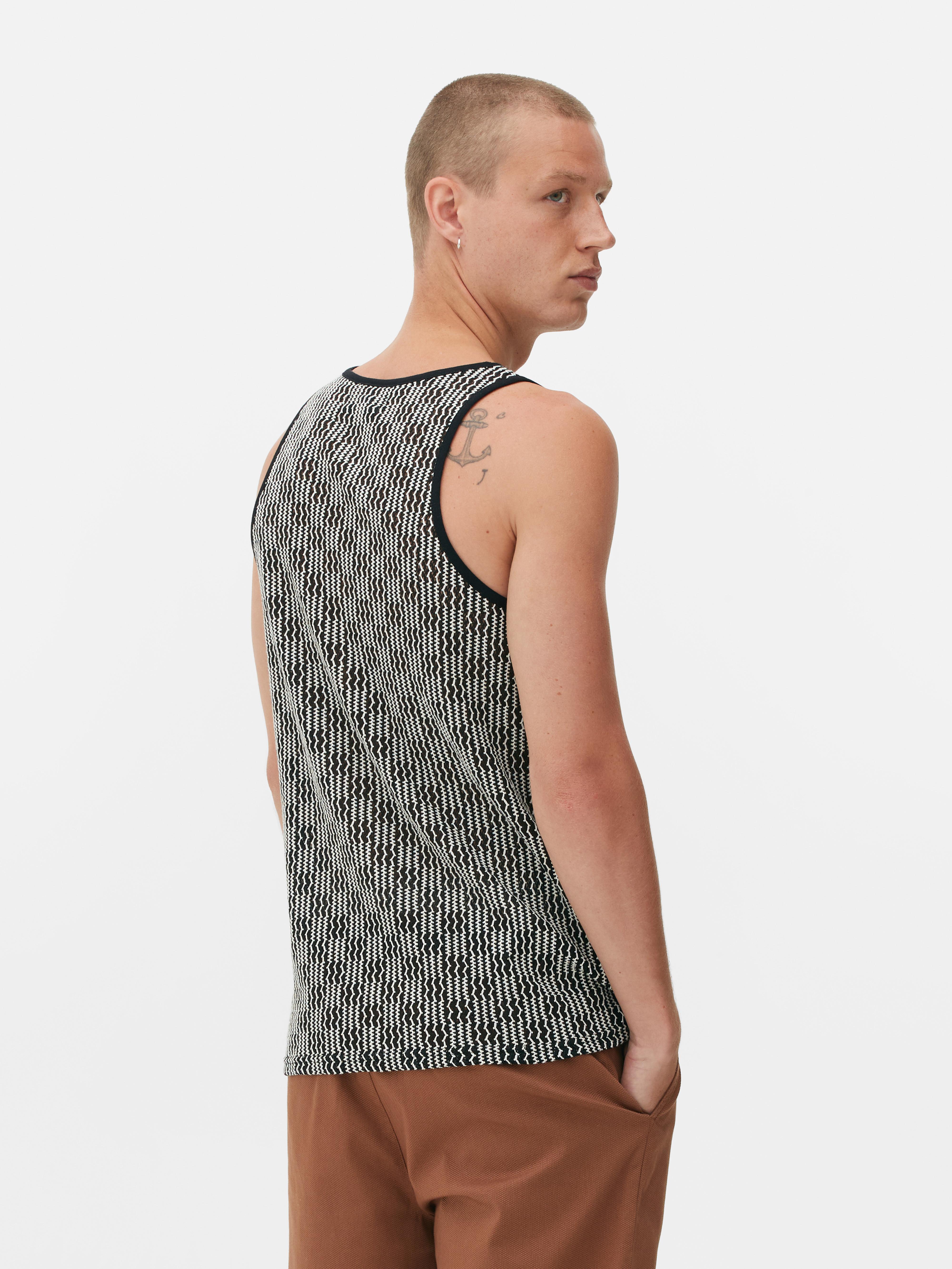 Men's Black/White Patterned Crochet Tank | Primark