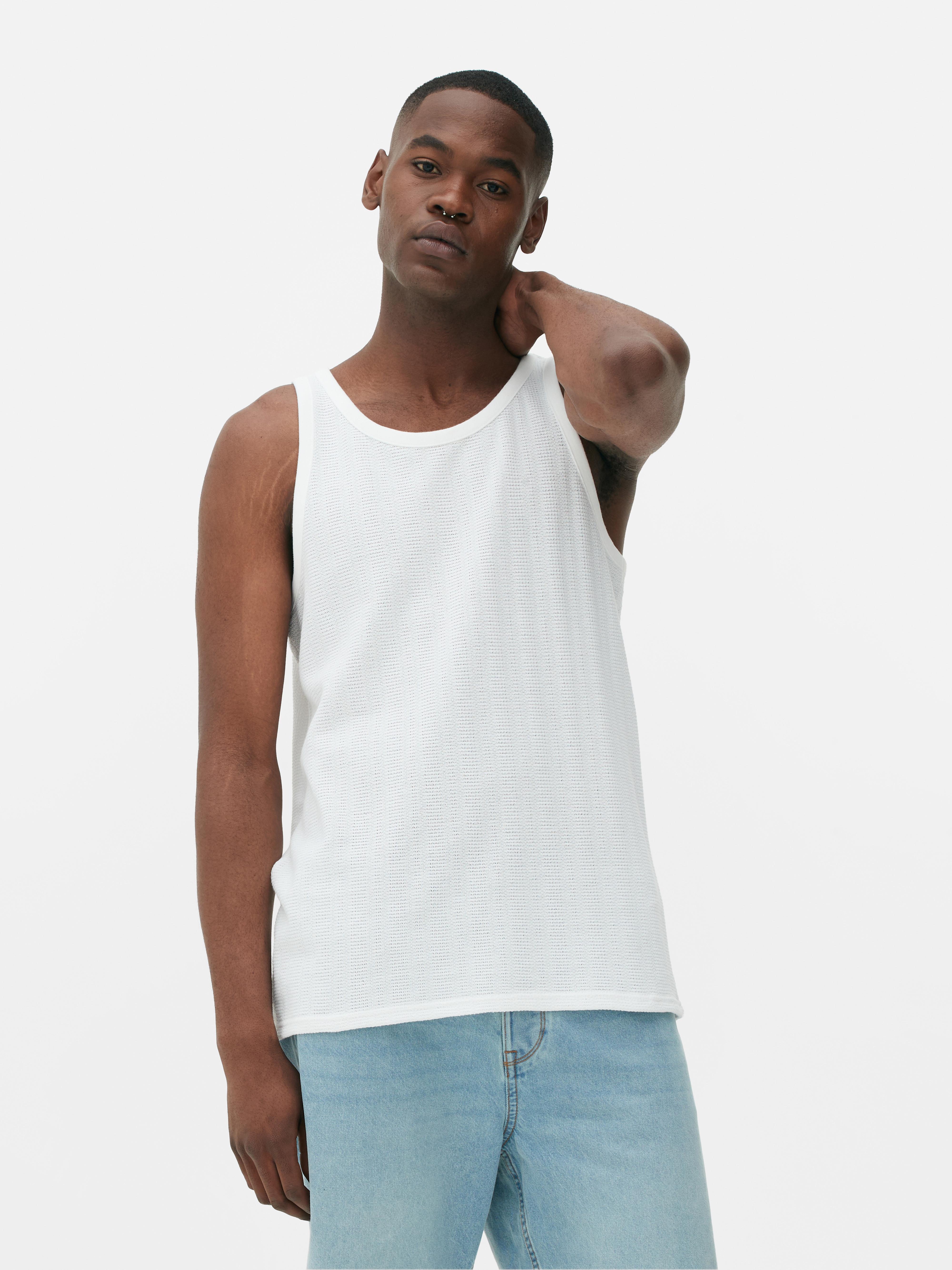 Men's White Crew Neck Textured Vest Penneys