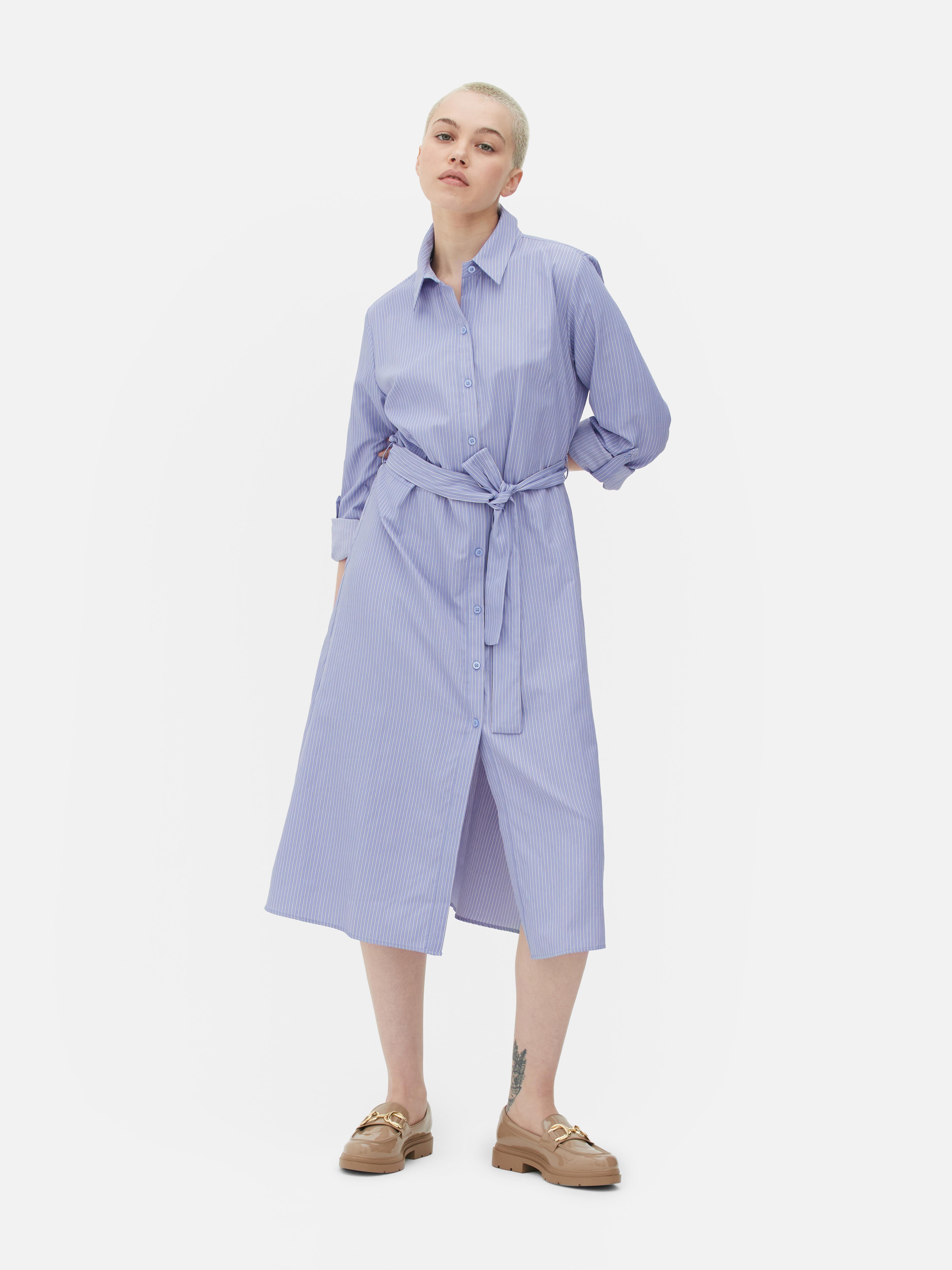 POG BLUE STRIPE ASSYMETRIC HEM SHIRT DRESS - Debrasgrace