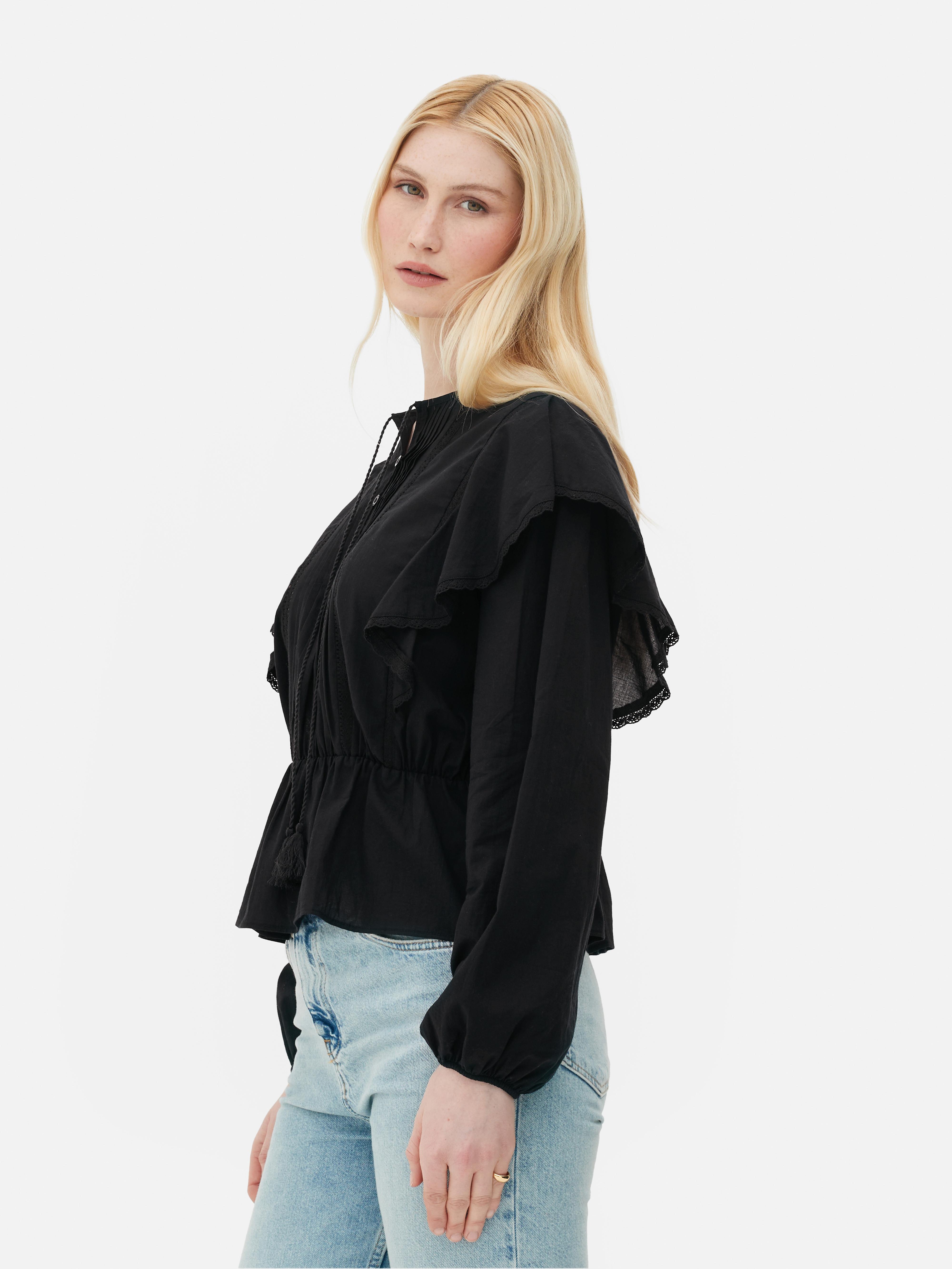 Women's Black Ruffle Balloon Sleeve Peplum Blouse | Primark