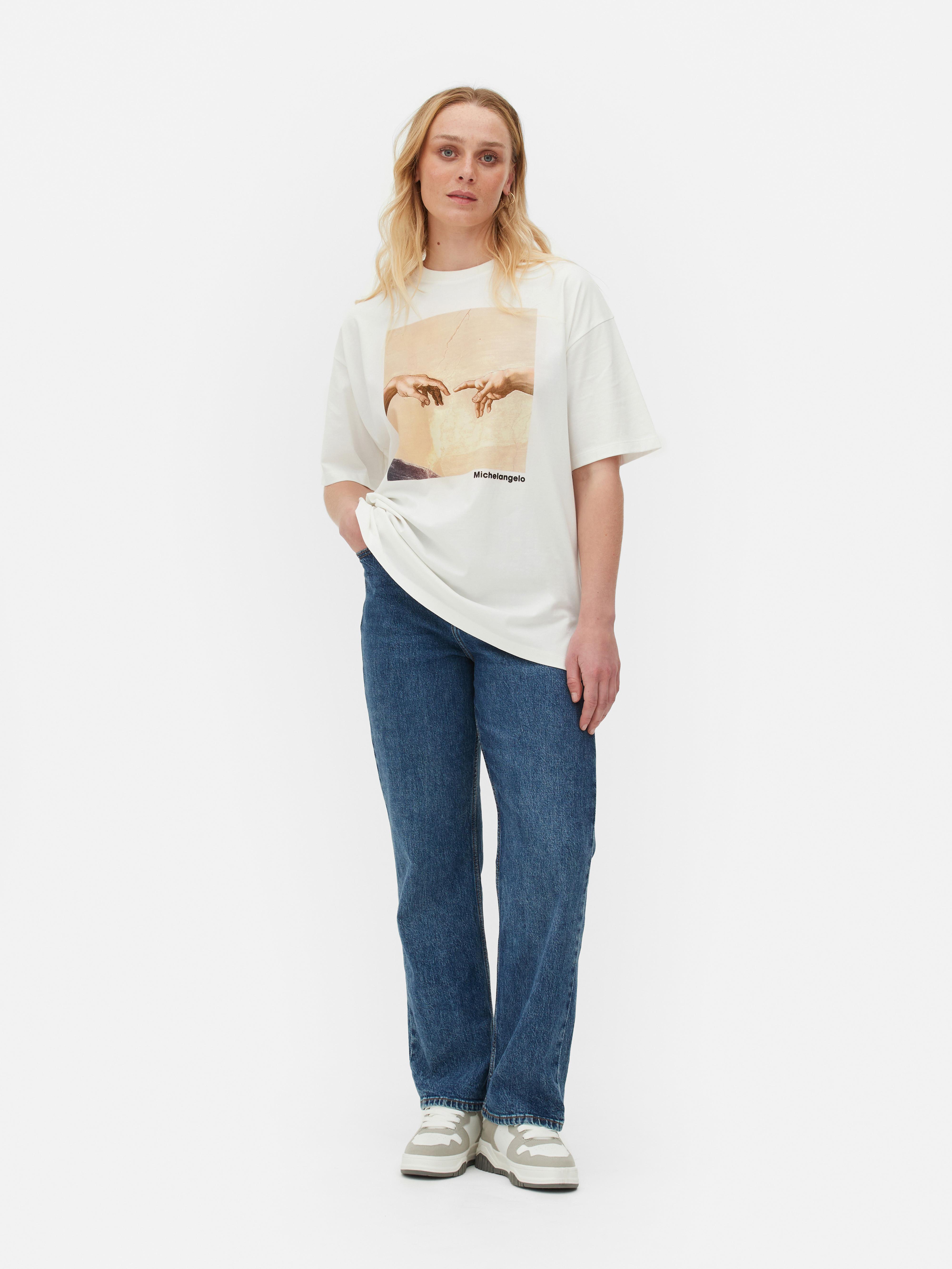 Michelangelo“ Oversized-T-Shirt mit Grafik - Elfenbeinfarben 