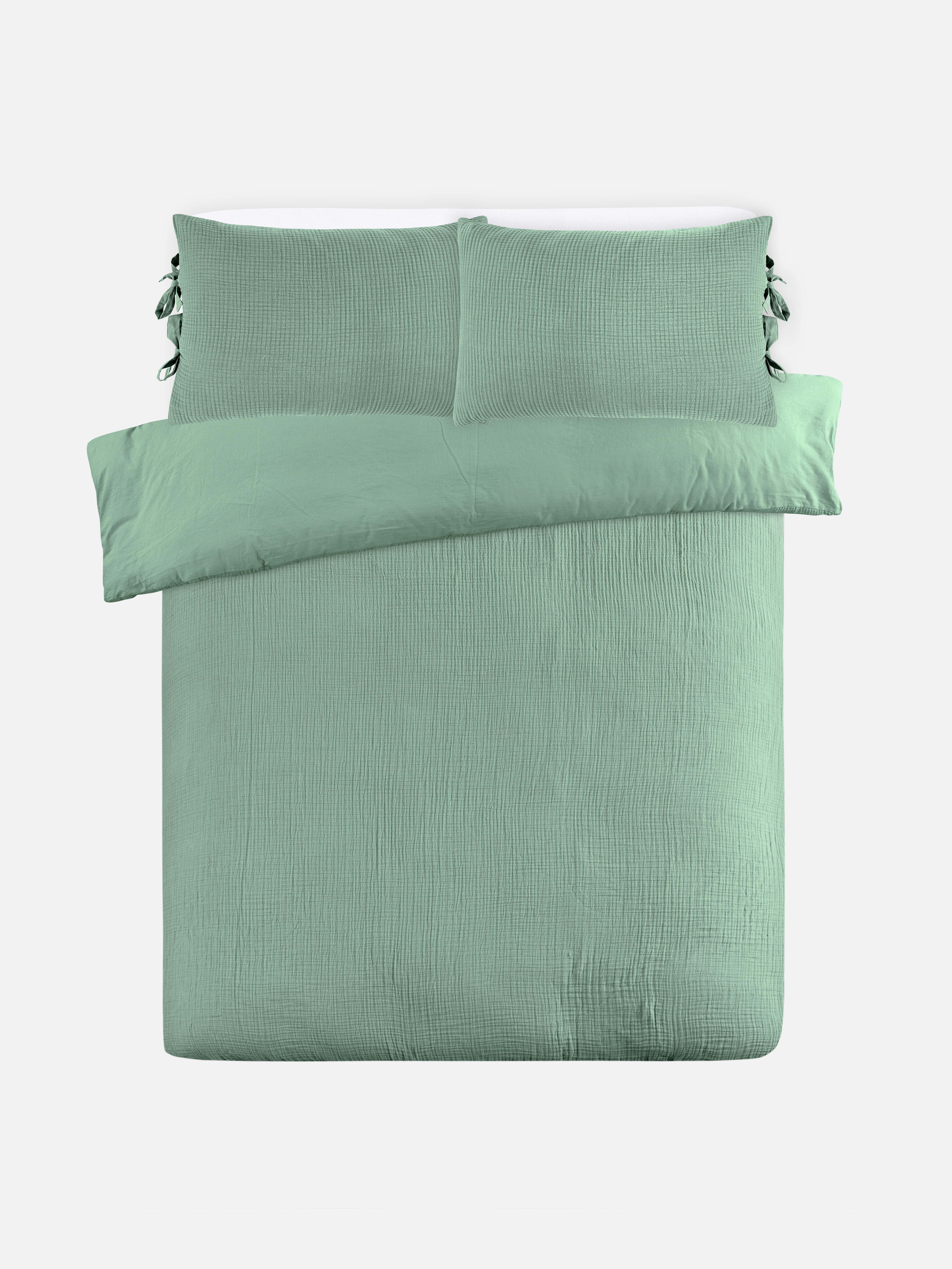 Green Seersucker King Duvet Cover Set