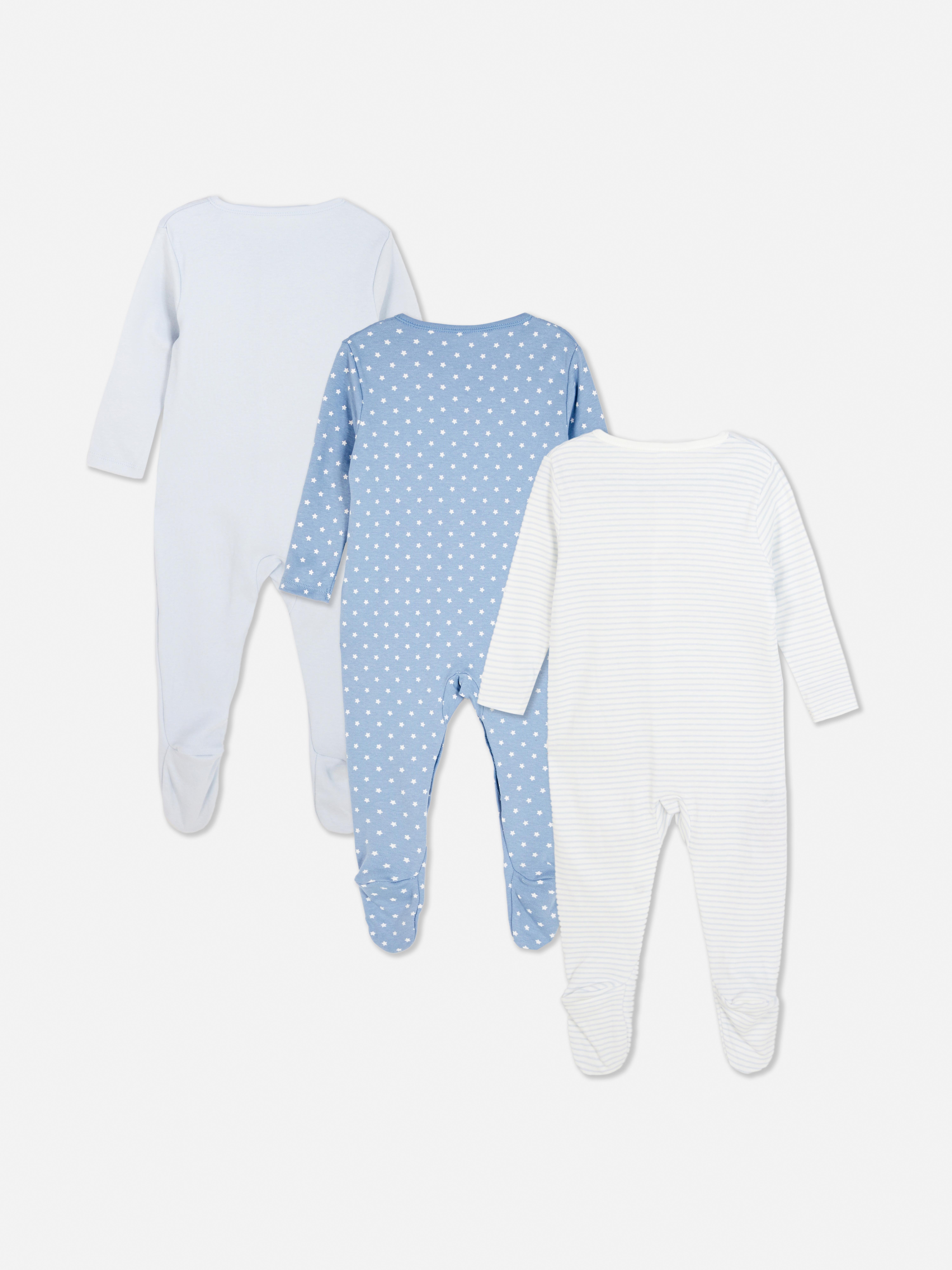 3pk Long Sleeve Star Sleepsuits