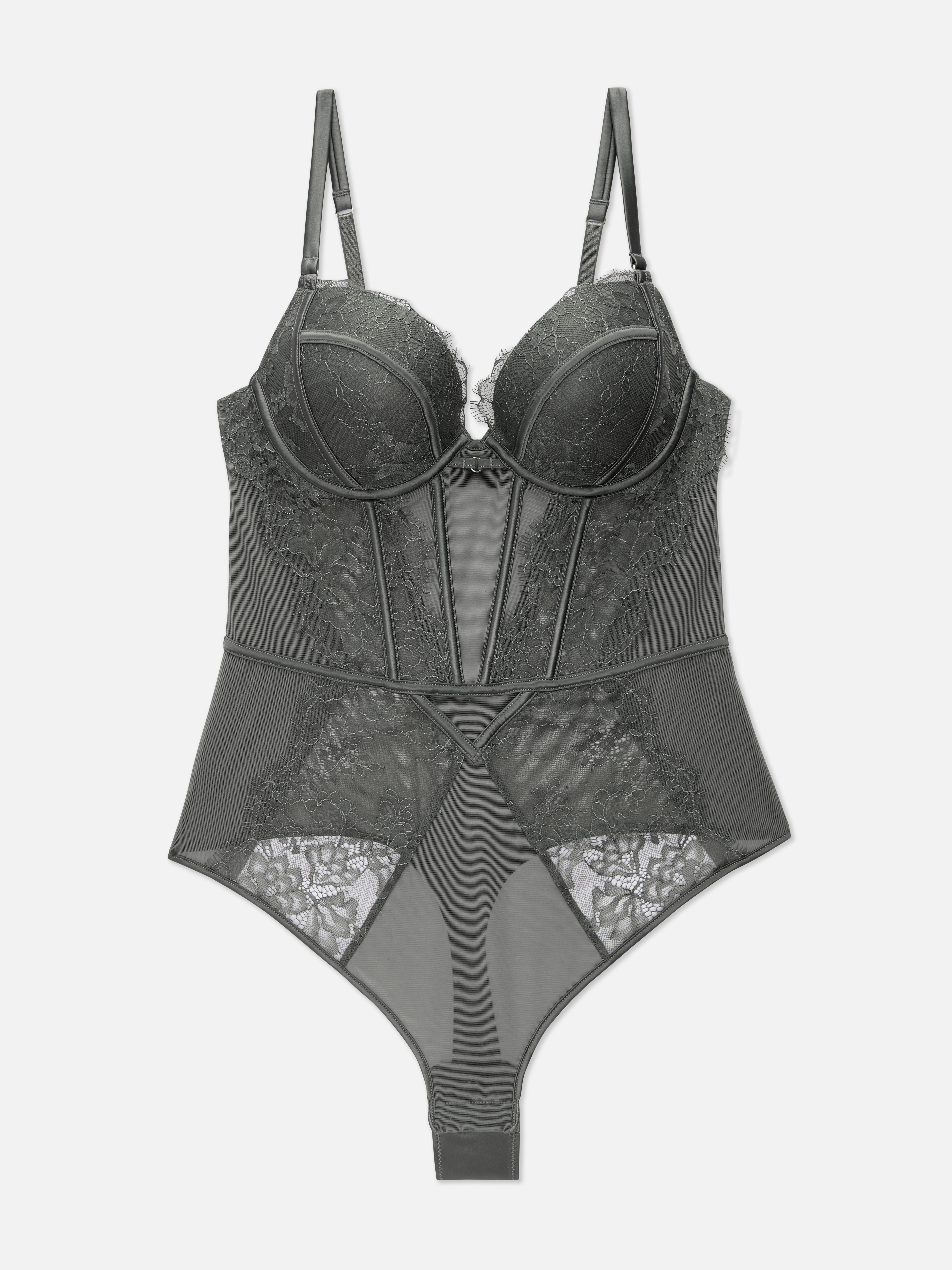 Womens Khaki Meadow Lace Push-Up Bodysuit | Primark