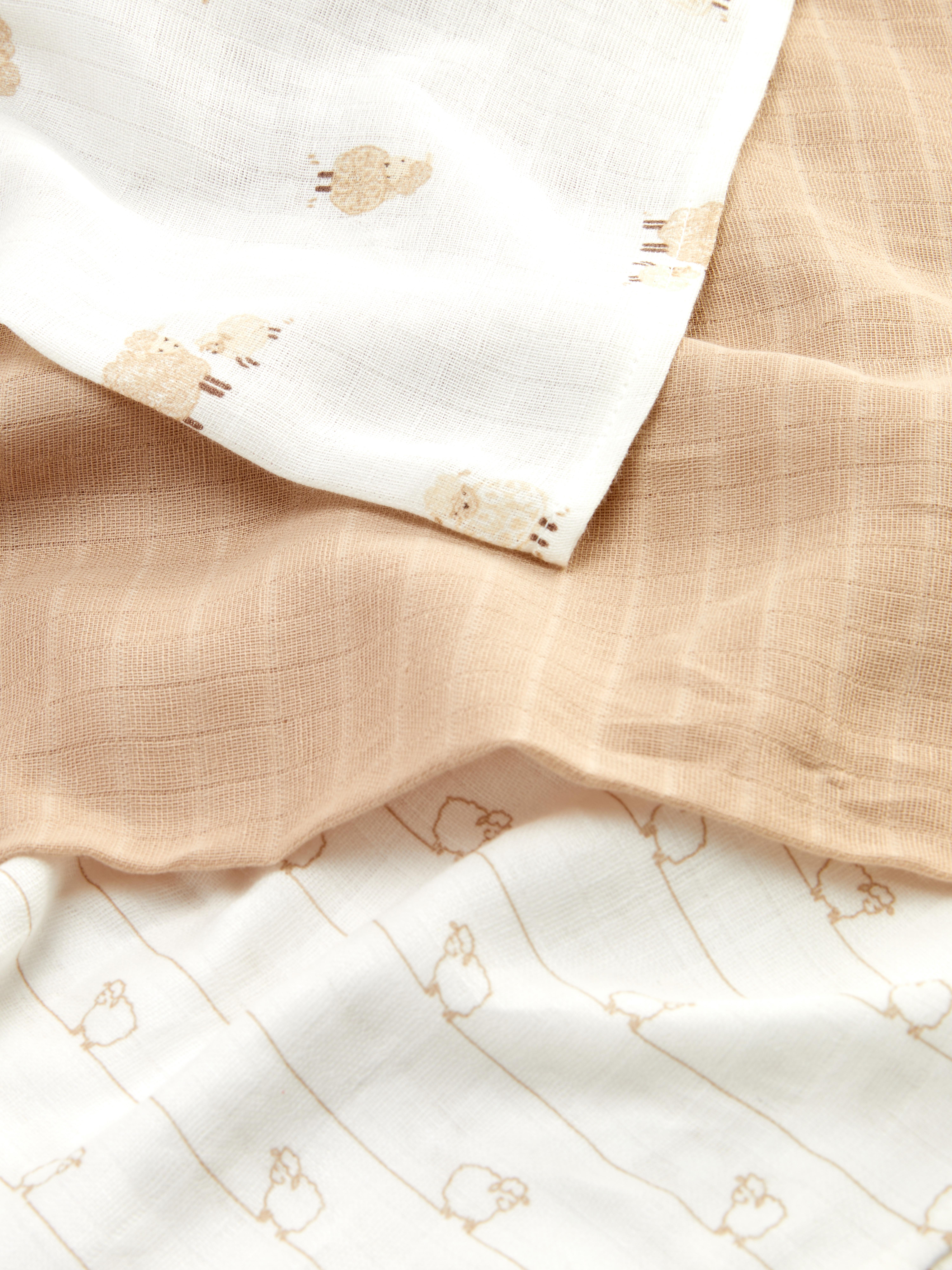 Pack de 3 paños de muselina con ovejitas