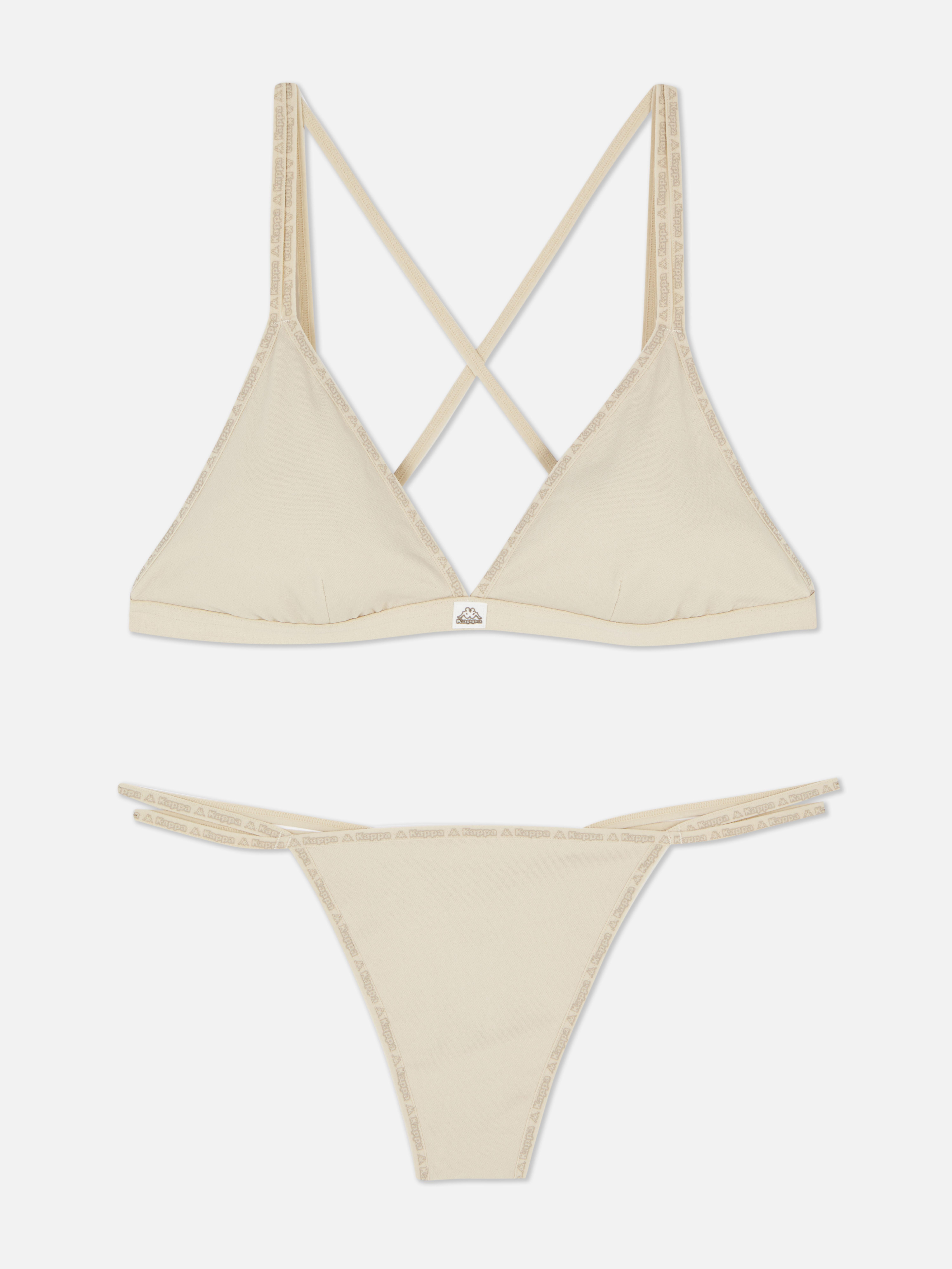 Womens Cream Kappa x Primark Seamless Triangle Bralette and Thong Set