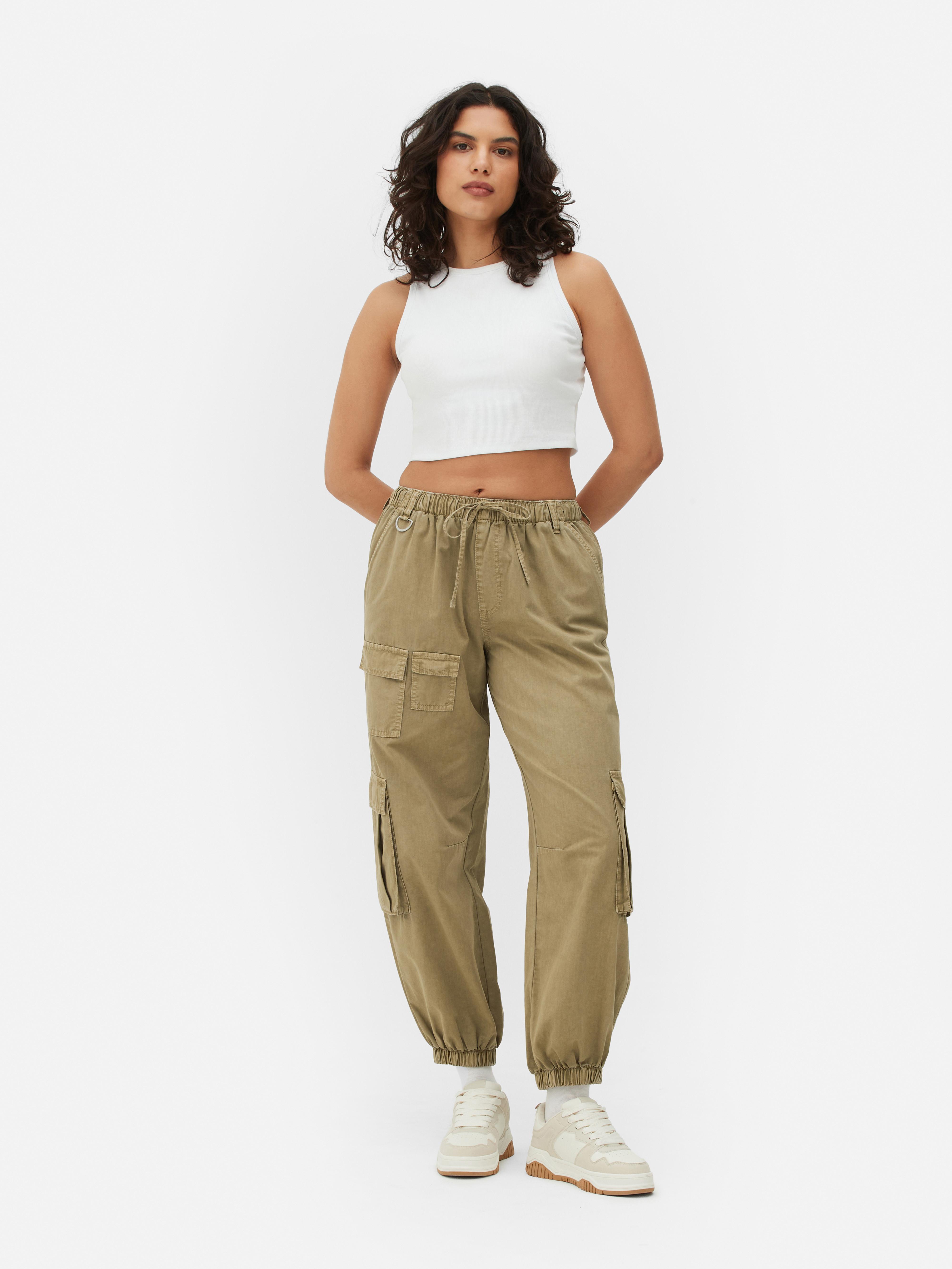 Women's Olive Cargo Parachute Pants Primark