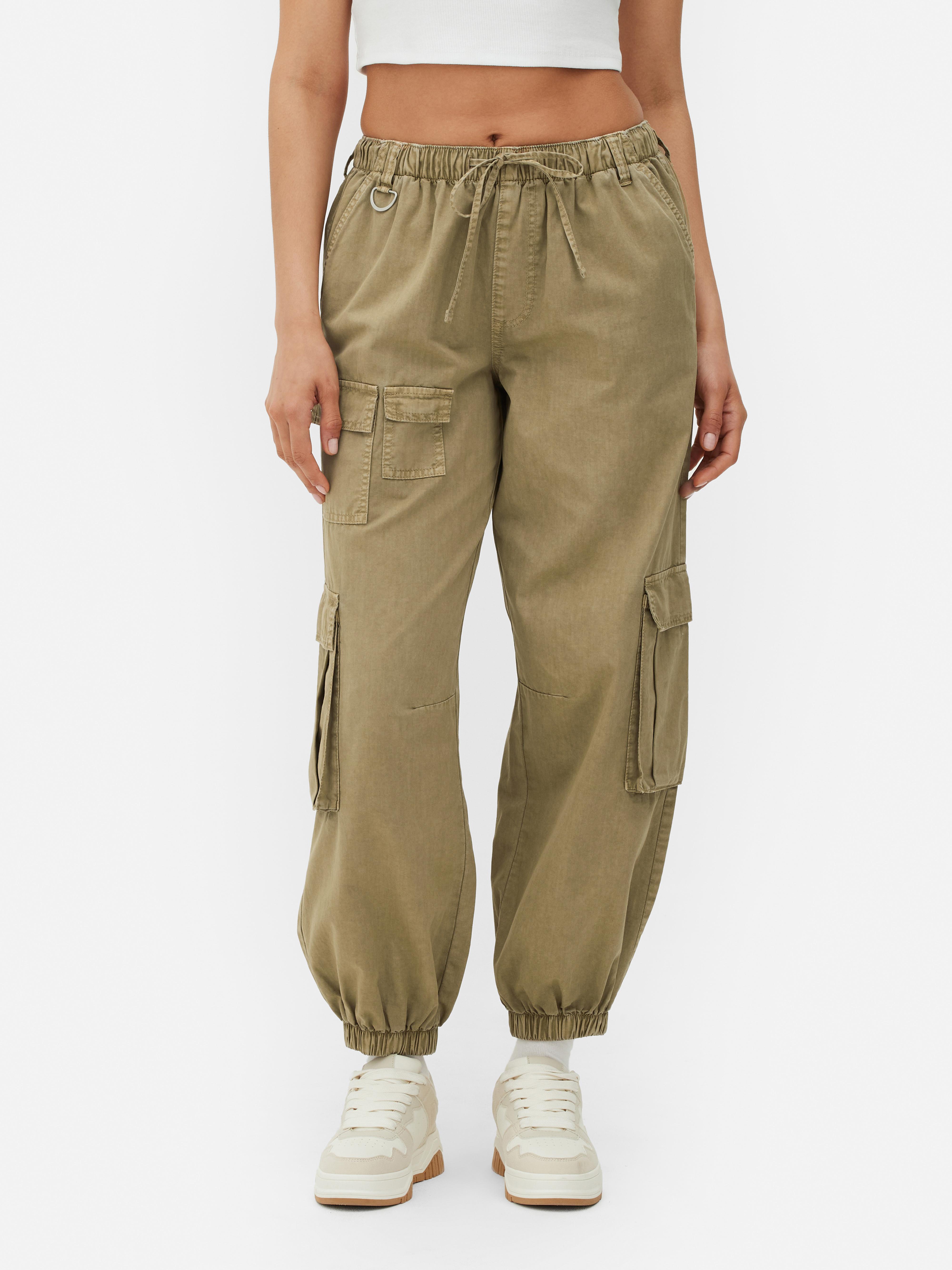 Women's Olive Cargo Parachute Pants Primark