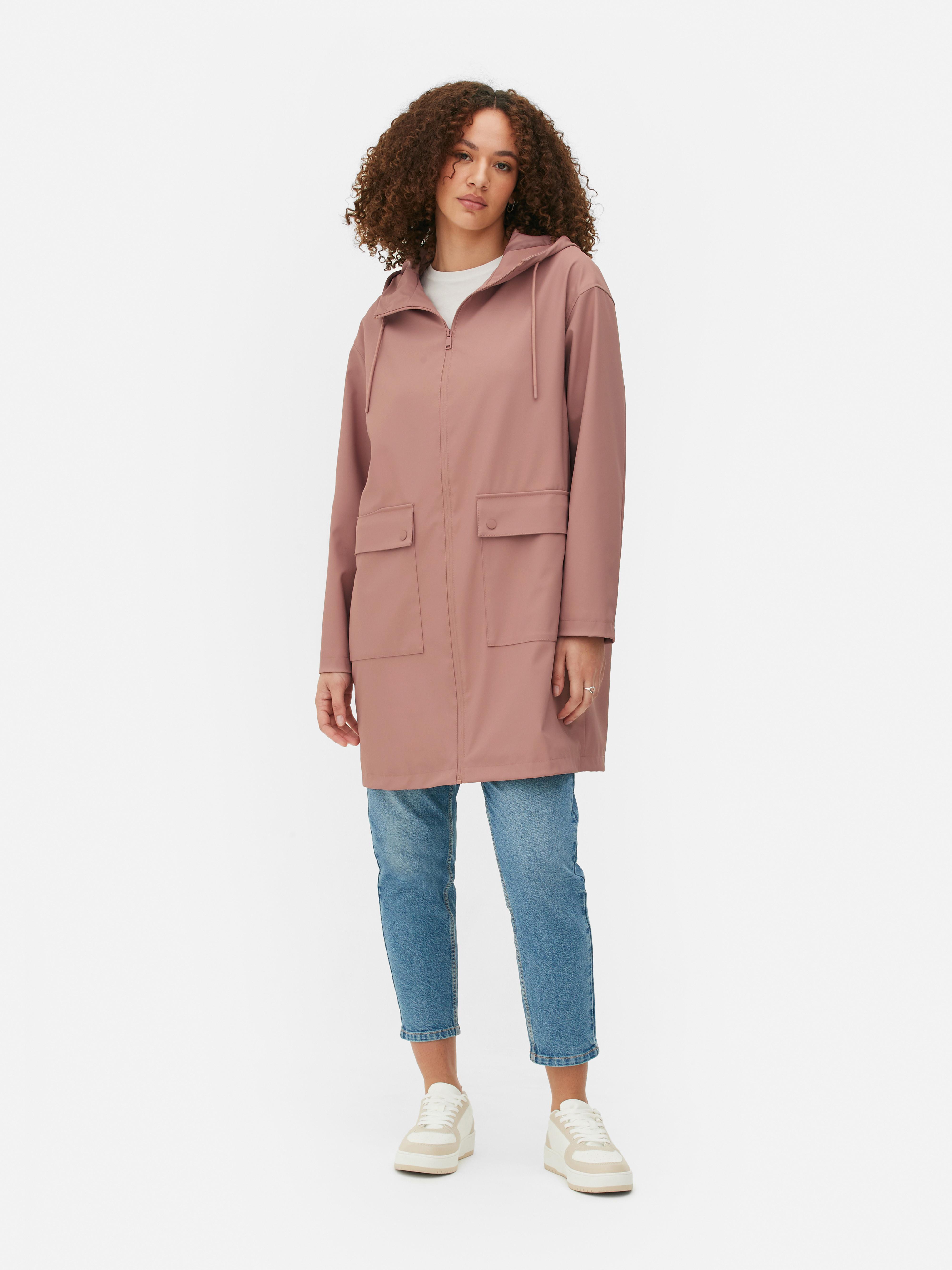 Womens Pink Rubberised Hooded Raincoat Primark