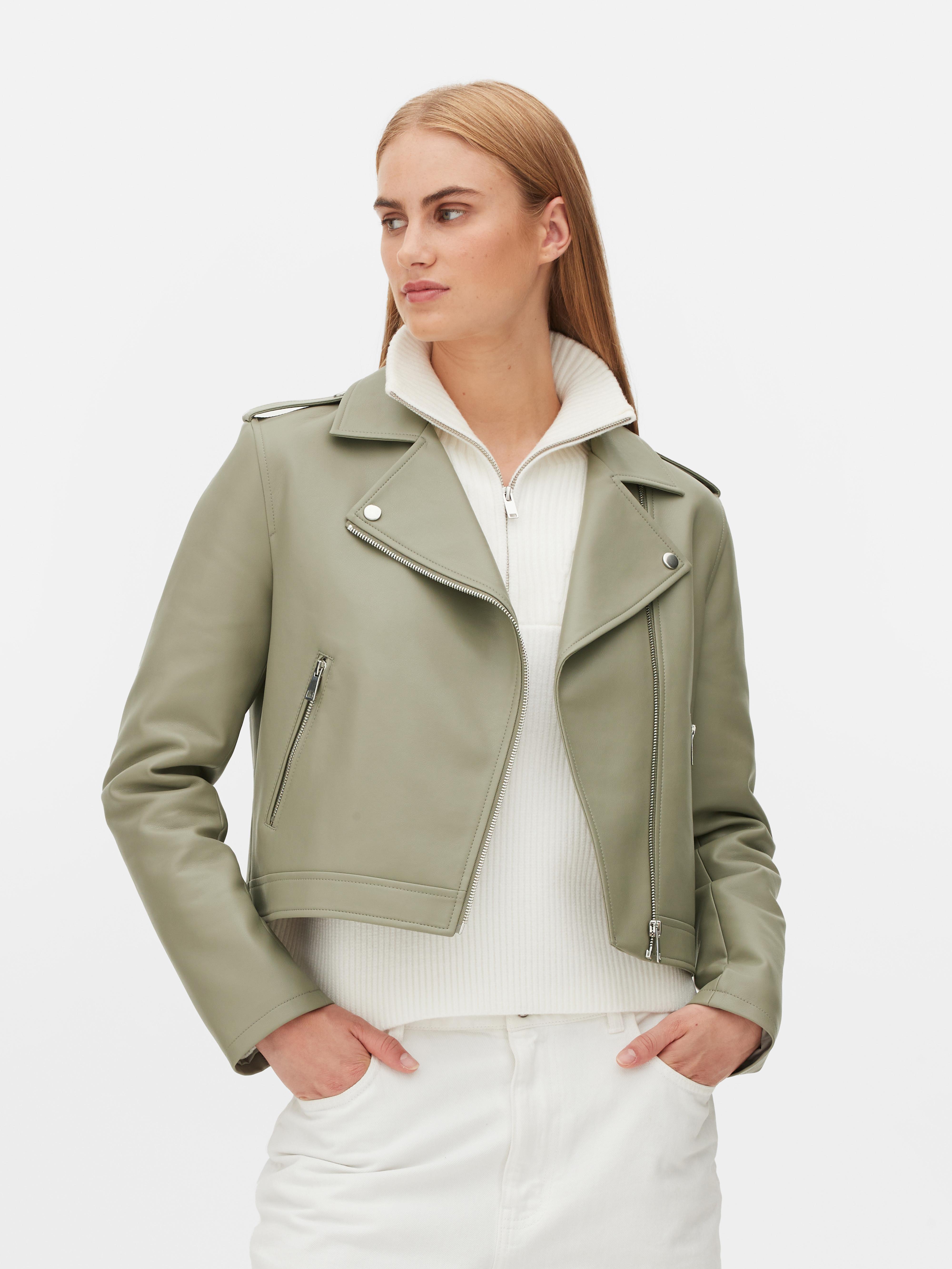 Womens Light Green Essential Faux Leather Biker Jacket Primark