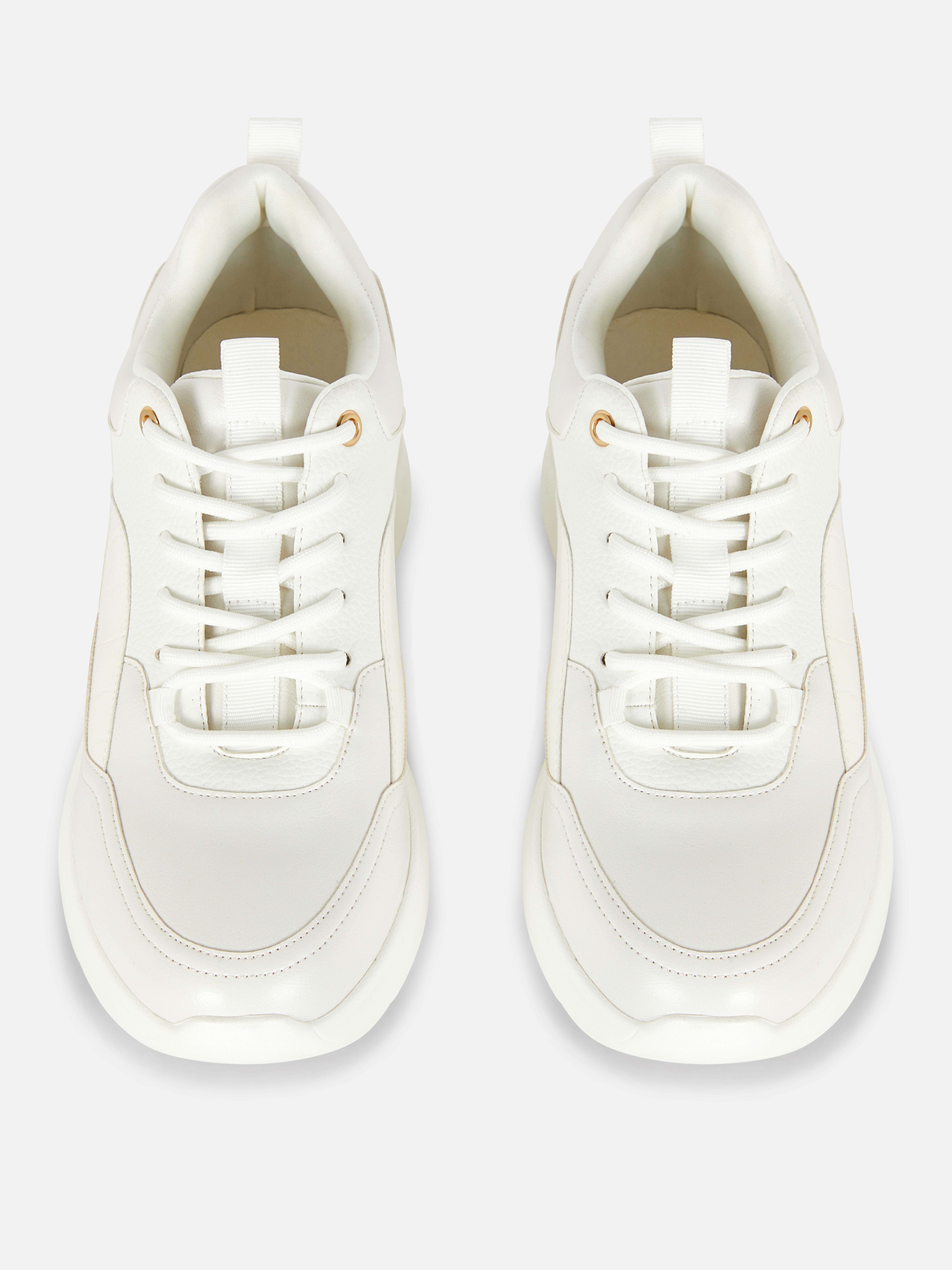 Scarpe da ginnastica con zeppa e finitura in metallo Bianco Donna