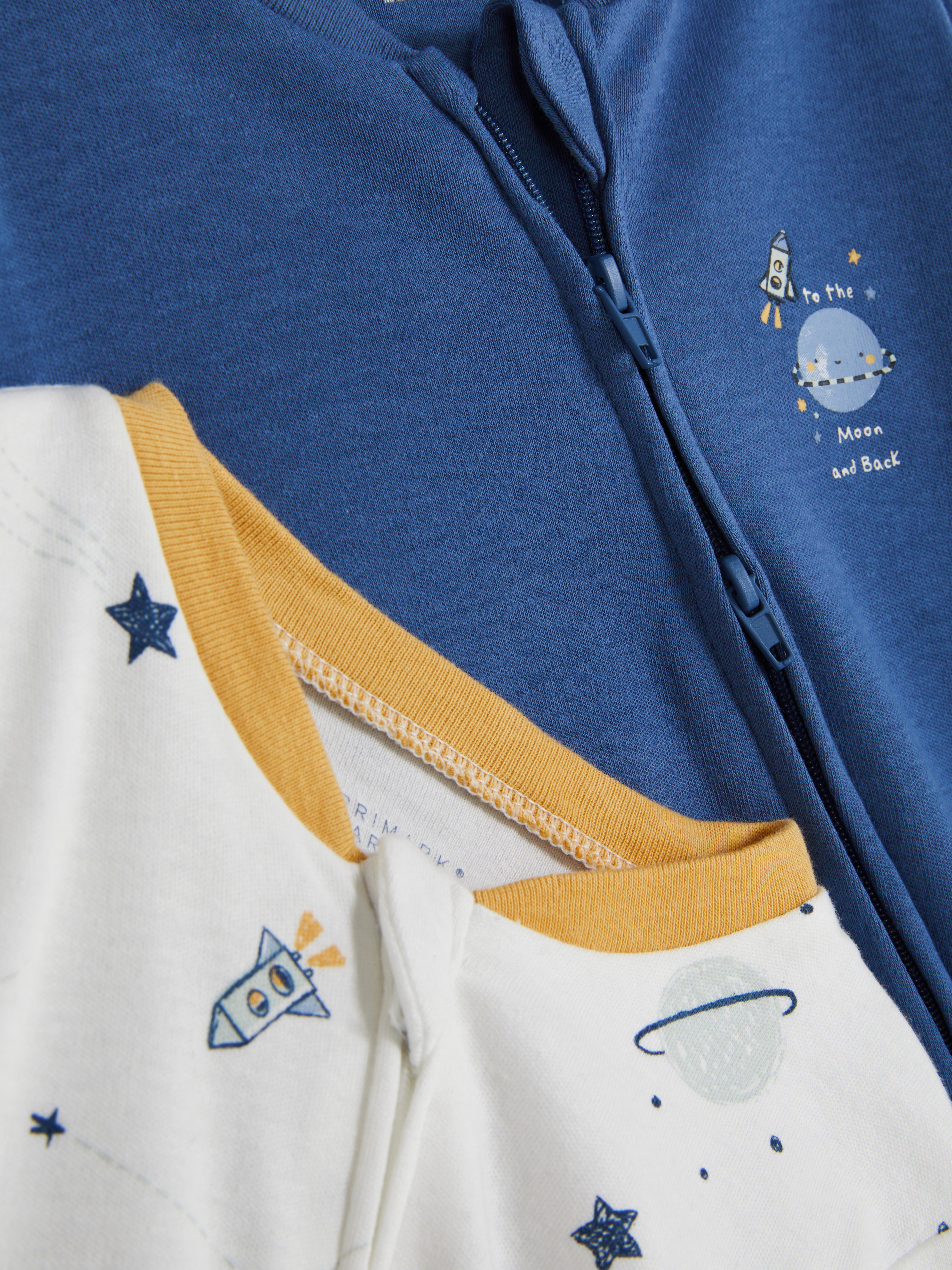 2pk Space Zip-Up Sleepsuits