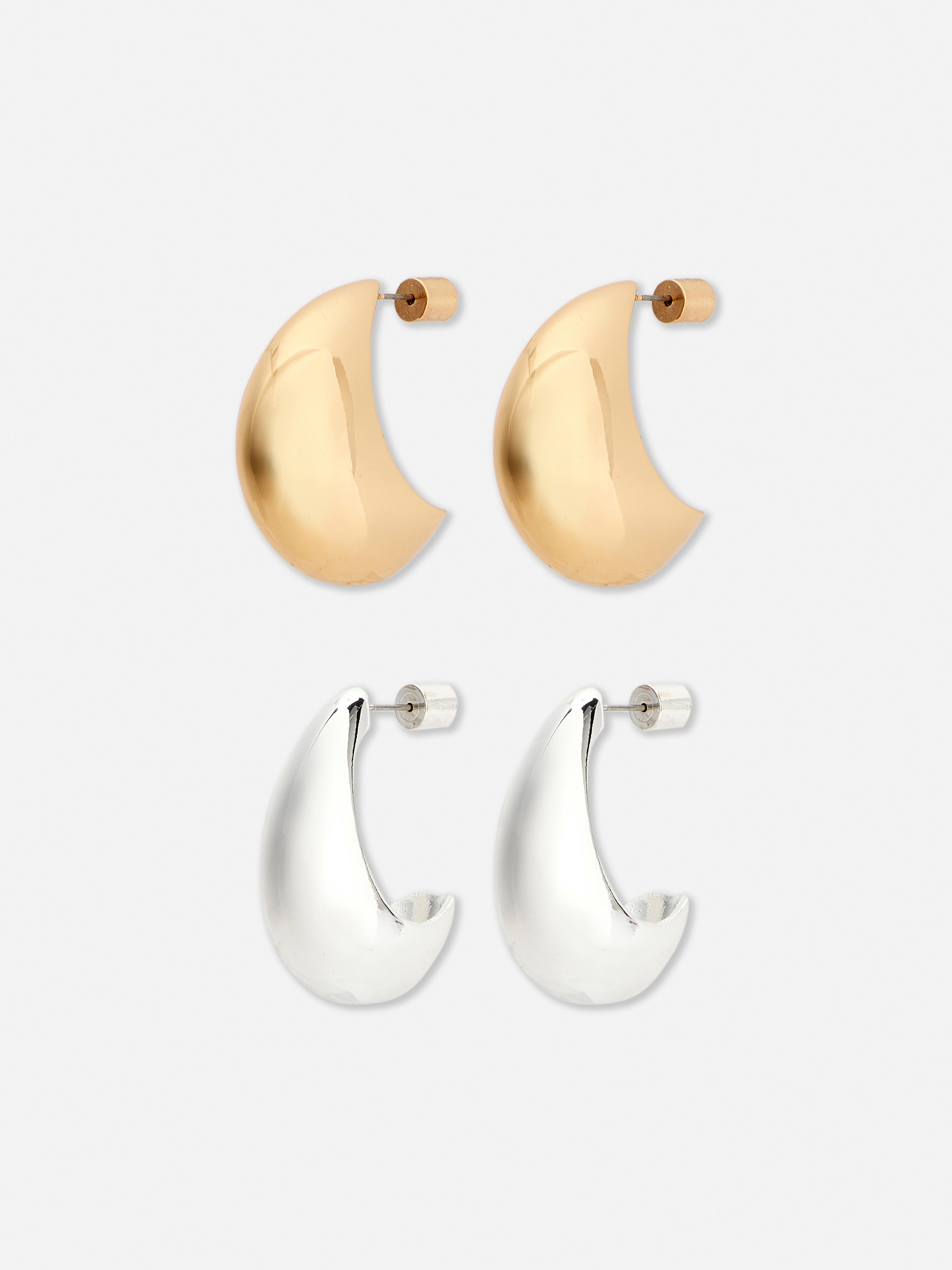 2pk Rita Ora Dual Tone Hoop Earrings