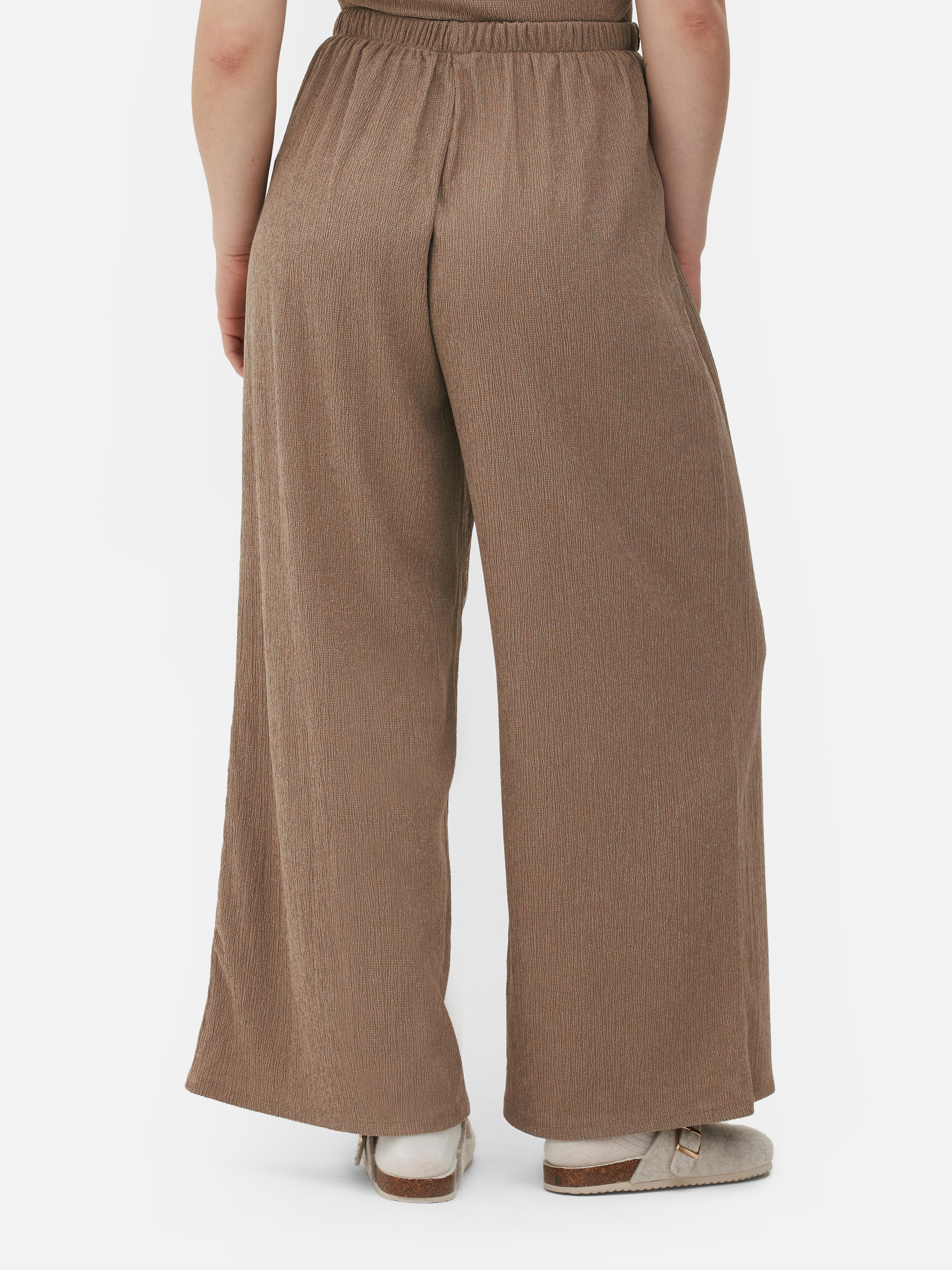 Women's Taupe Textured Wide Leg Trousers Primark