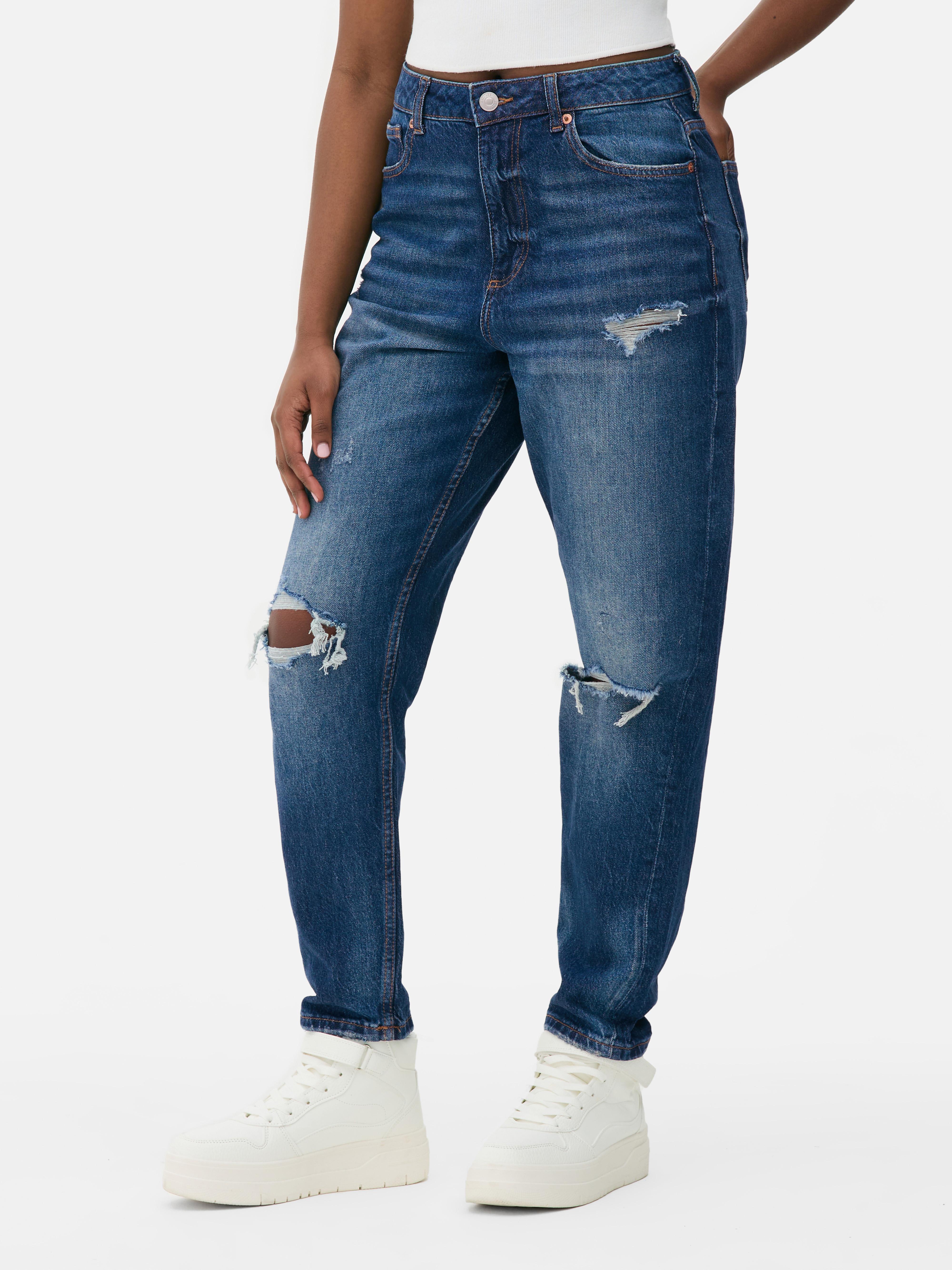 Women's Indigo Ripped Denim Mom Jeans | Penneys