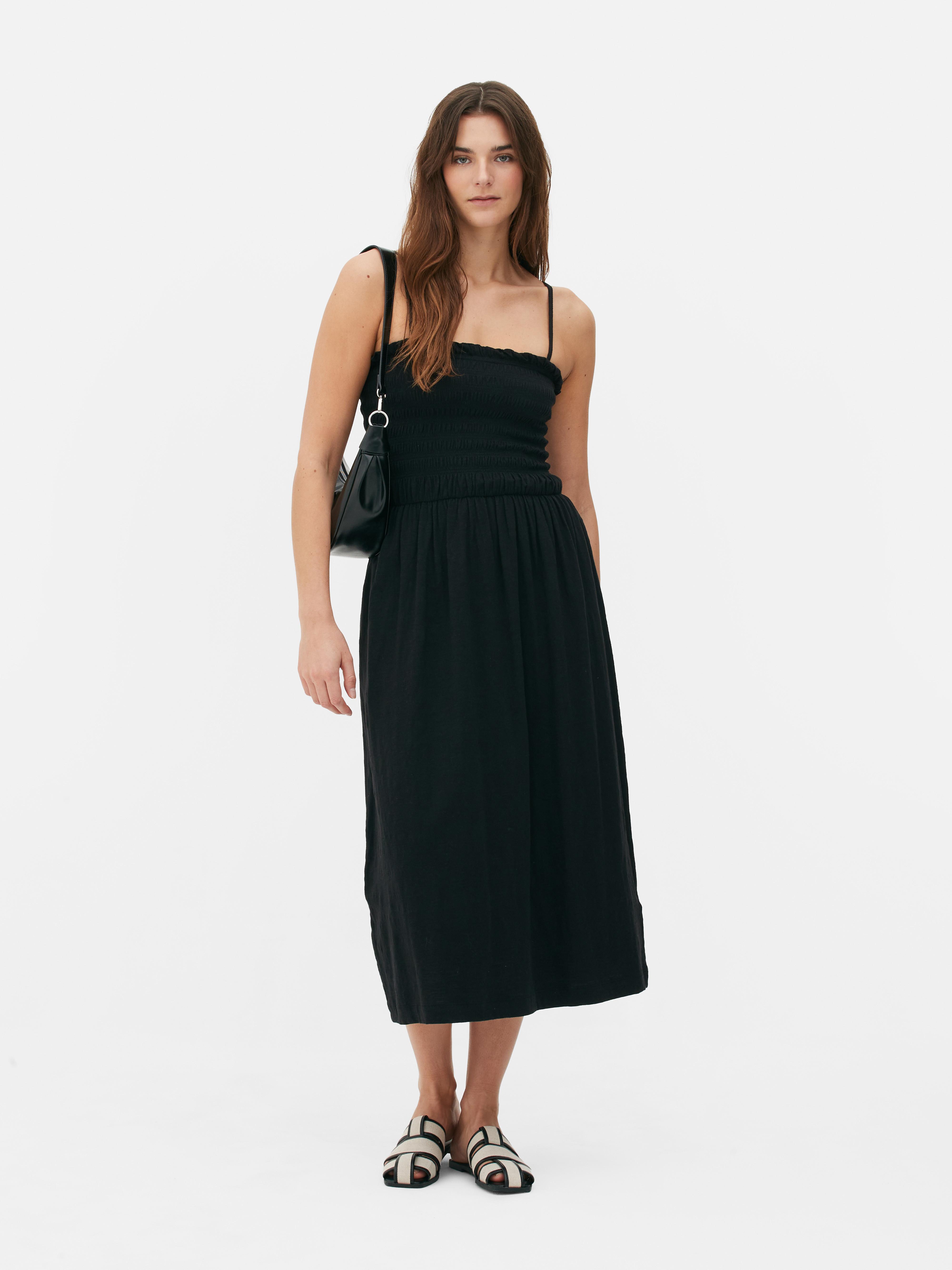 Women's Black Shirred Bandeau Midi Dress Primark