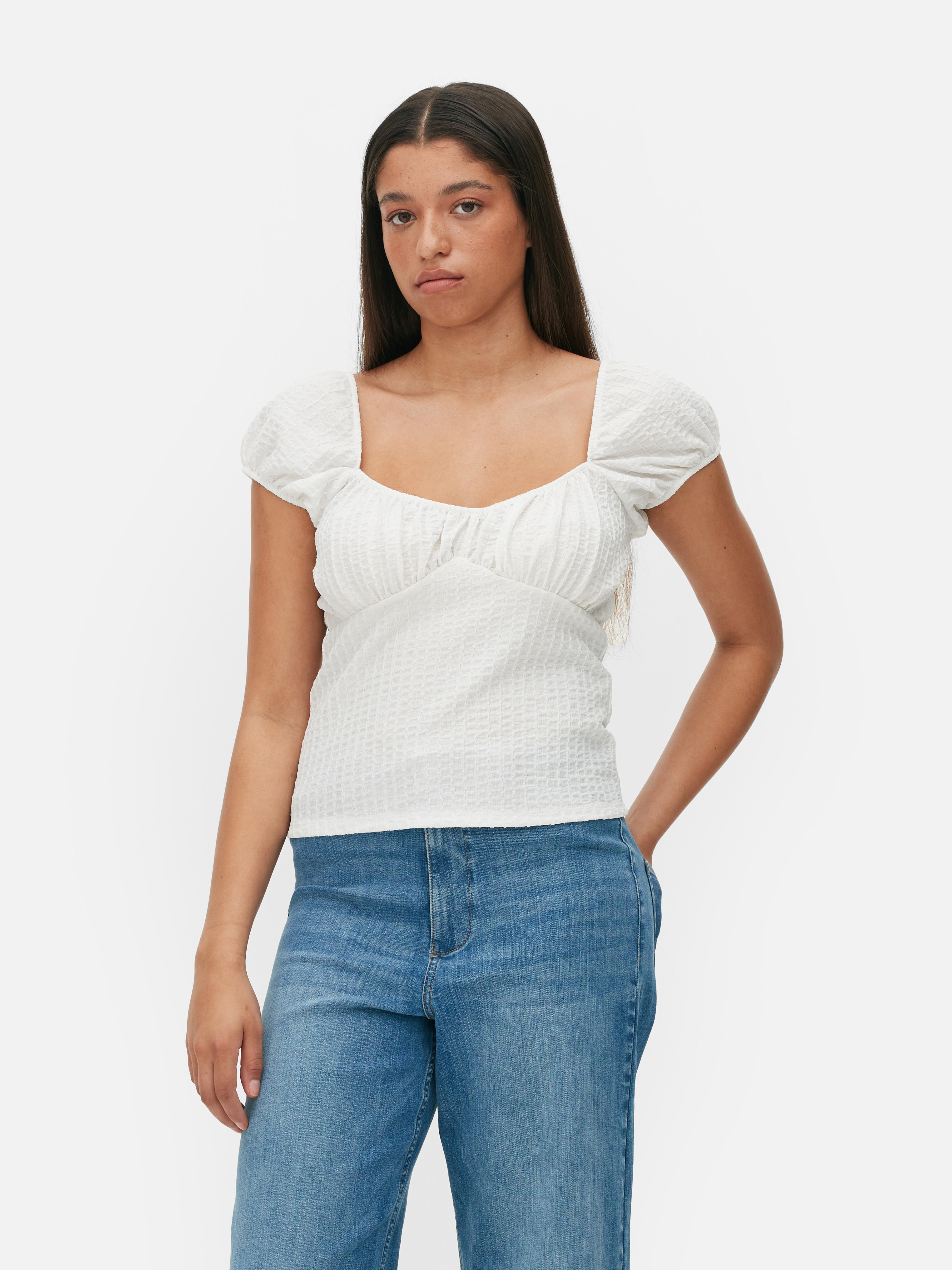 Women's White Milkmaid Puff Sleeve Top Penneys