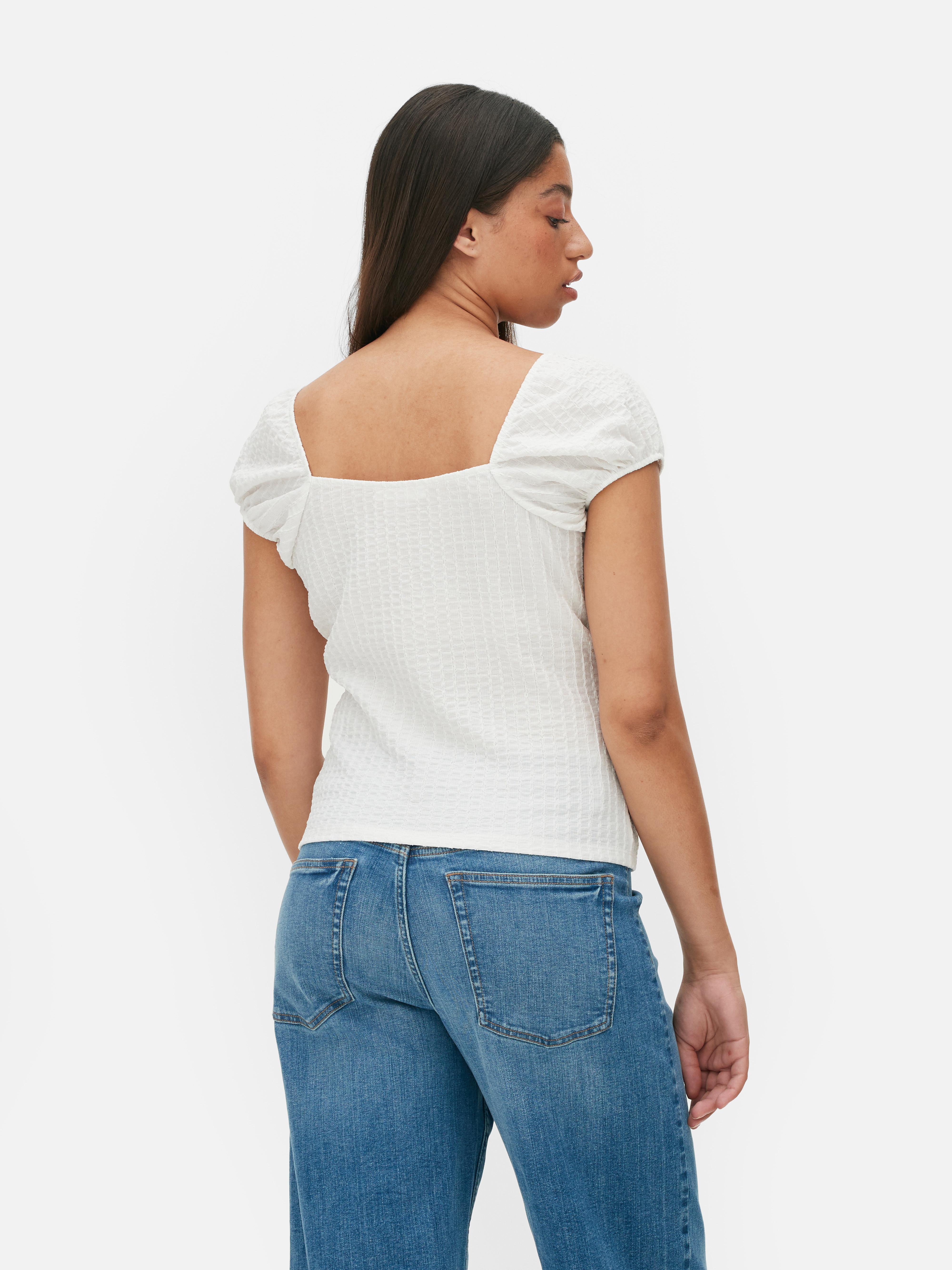 Women's White Milkmaid Puff Sleeve Top Penneys