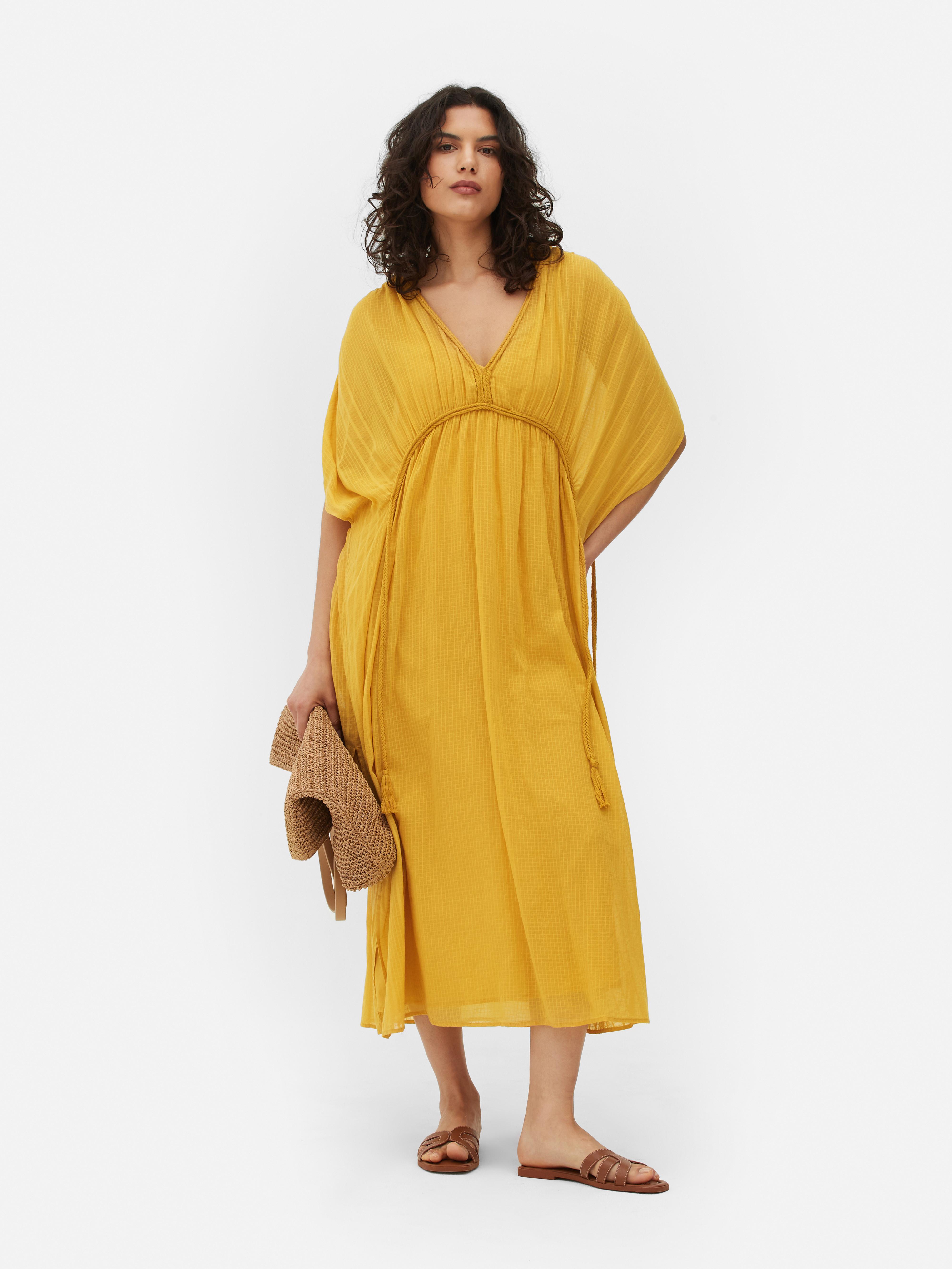 Midi-kaftan met verlaagde mouwinzet en vlechtdetails