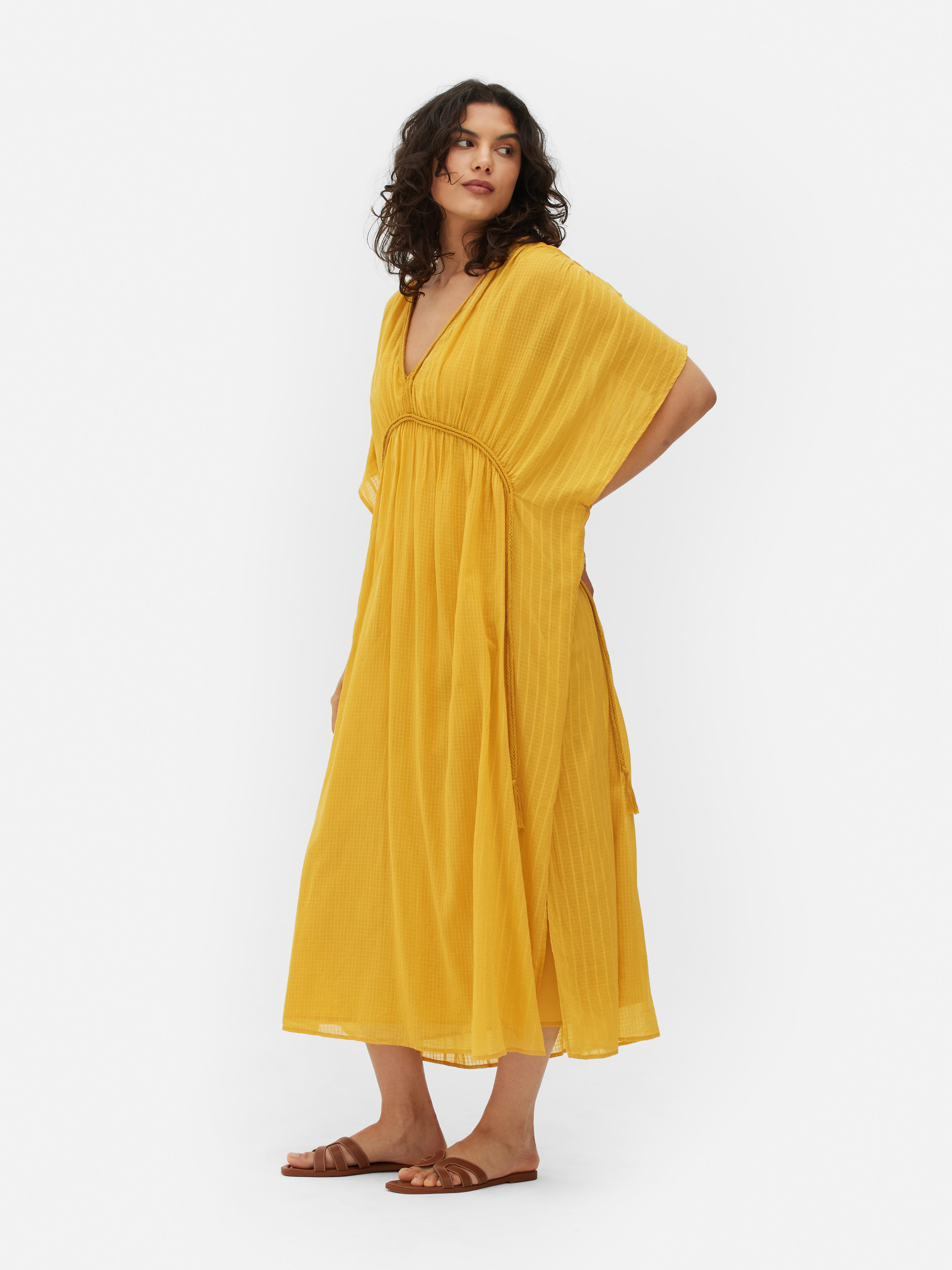 Midi-kaftan met verlaagde mouwinzet en vlechtdetails