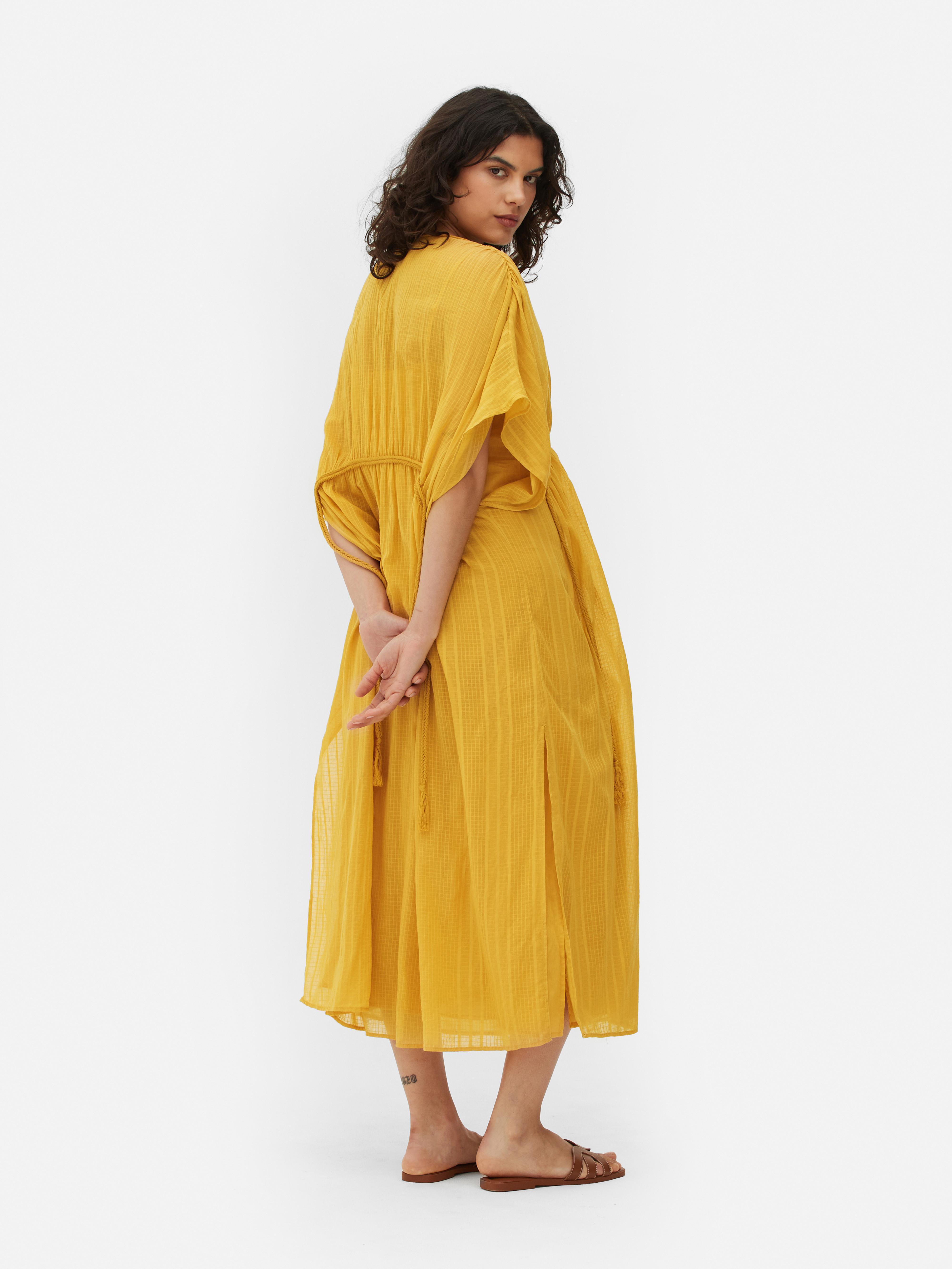 Midi-kaftan met verlaagde mouwinzet en vlechtdetails