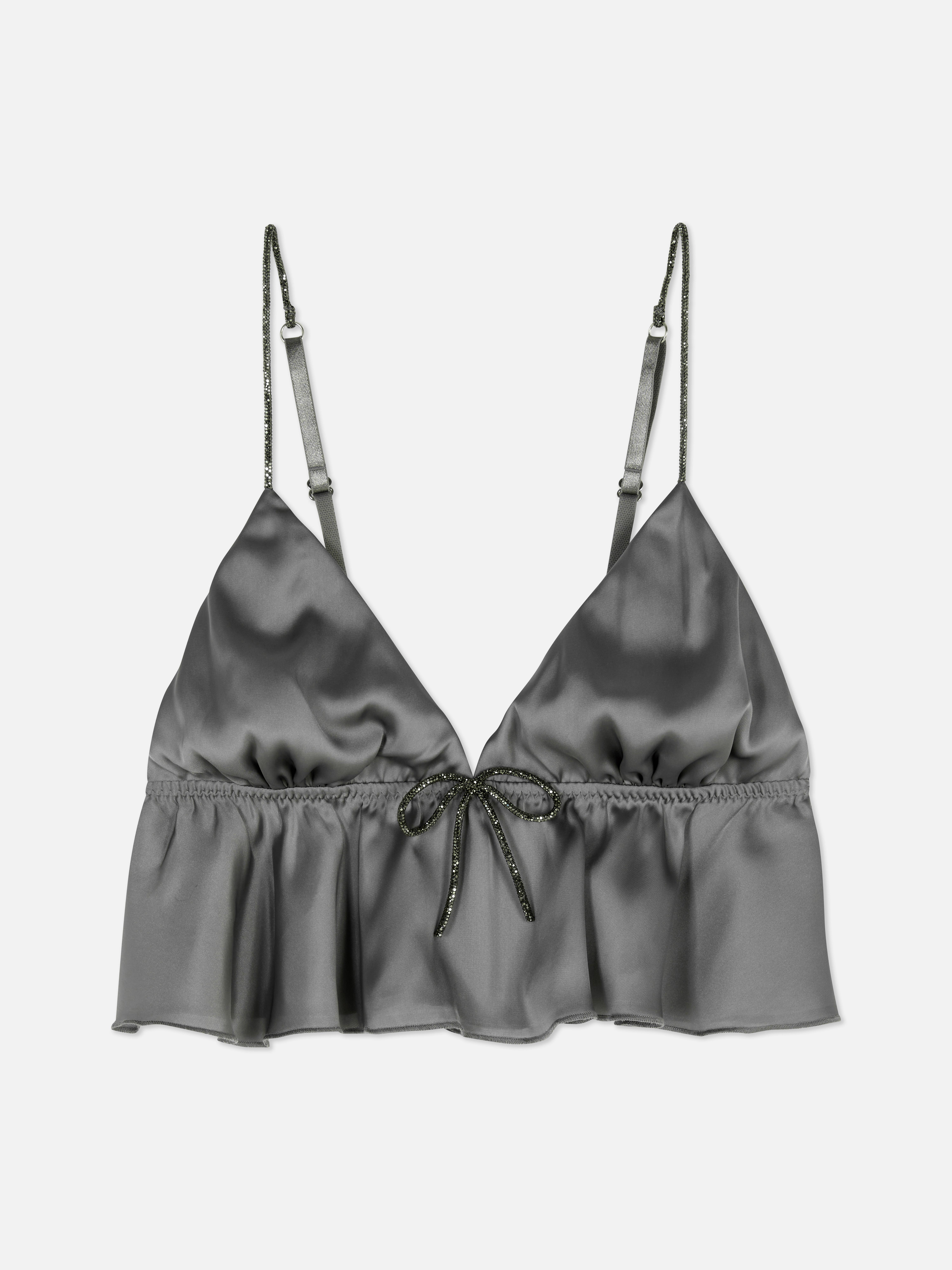 Womens Grey Diamanté Detail Floaty Bralette