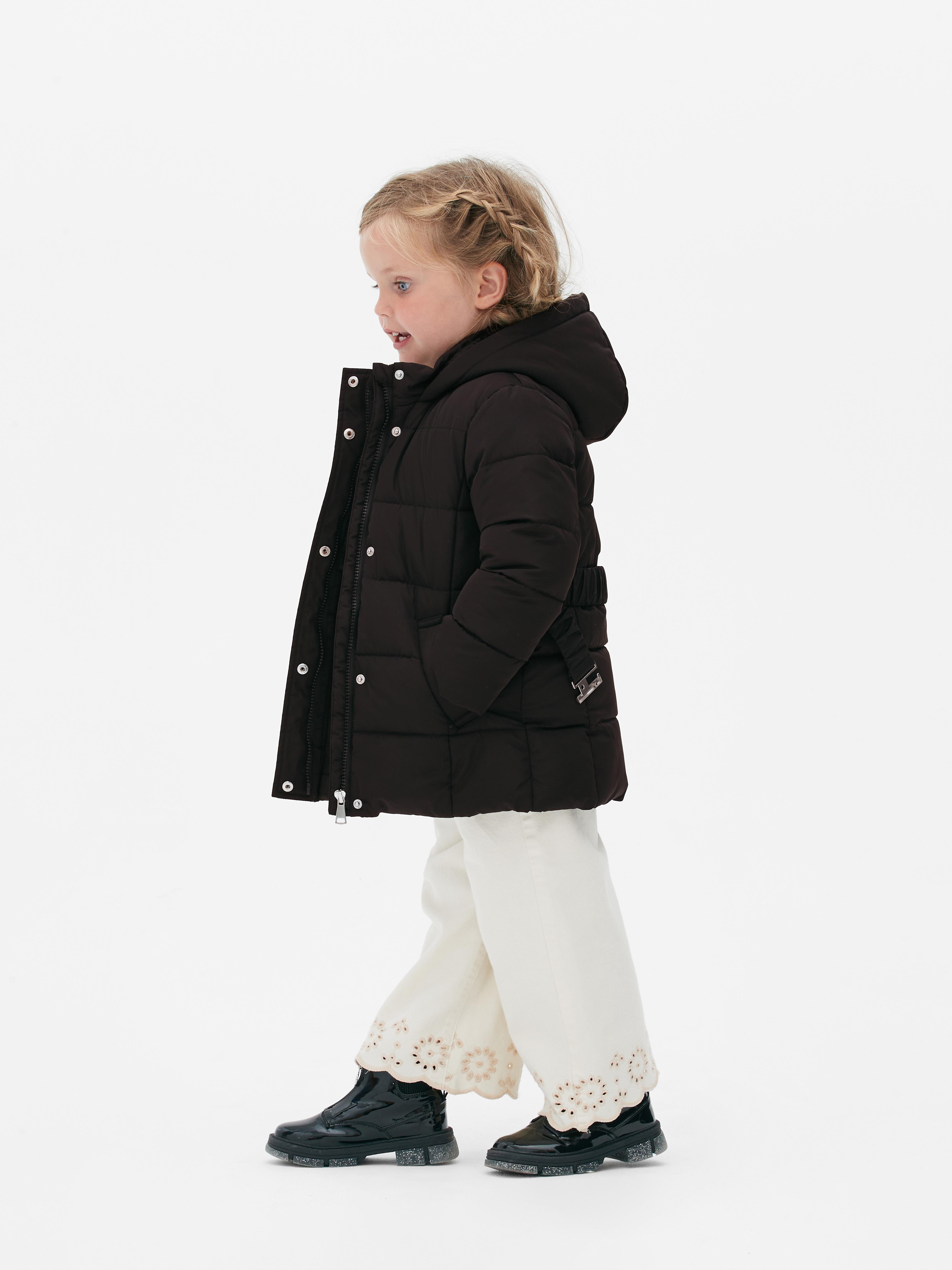 Girls Black Belted Puffer Jacket Primark