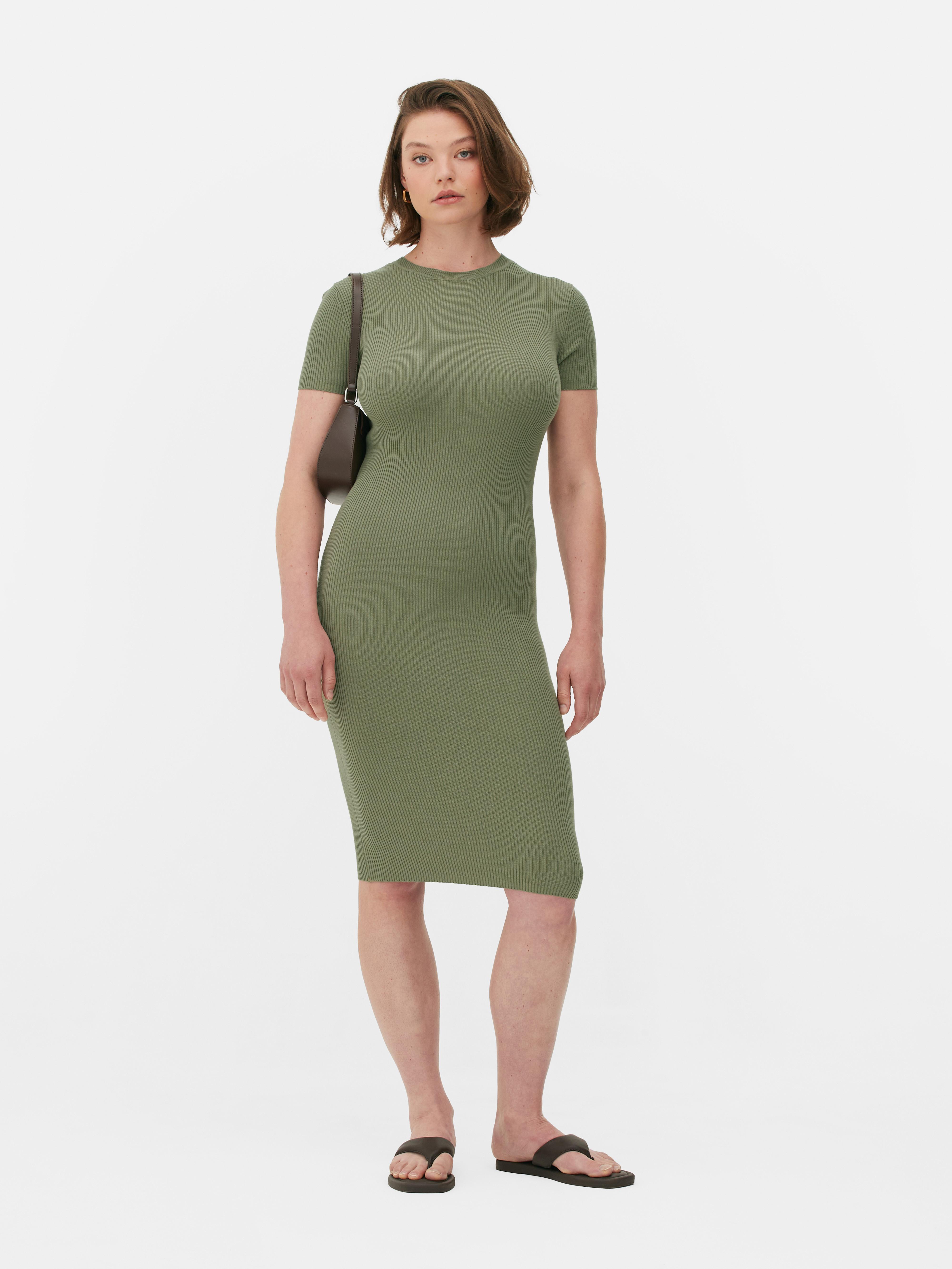 Womens Khaki Short Sleeve Midi Jumper Dress Primark